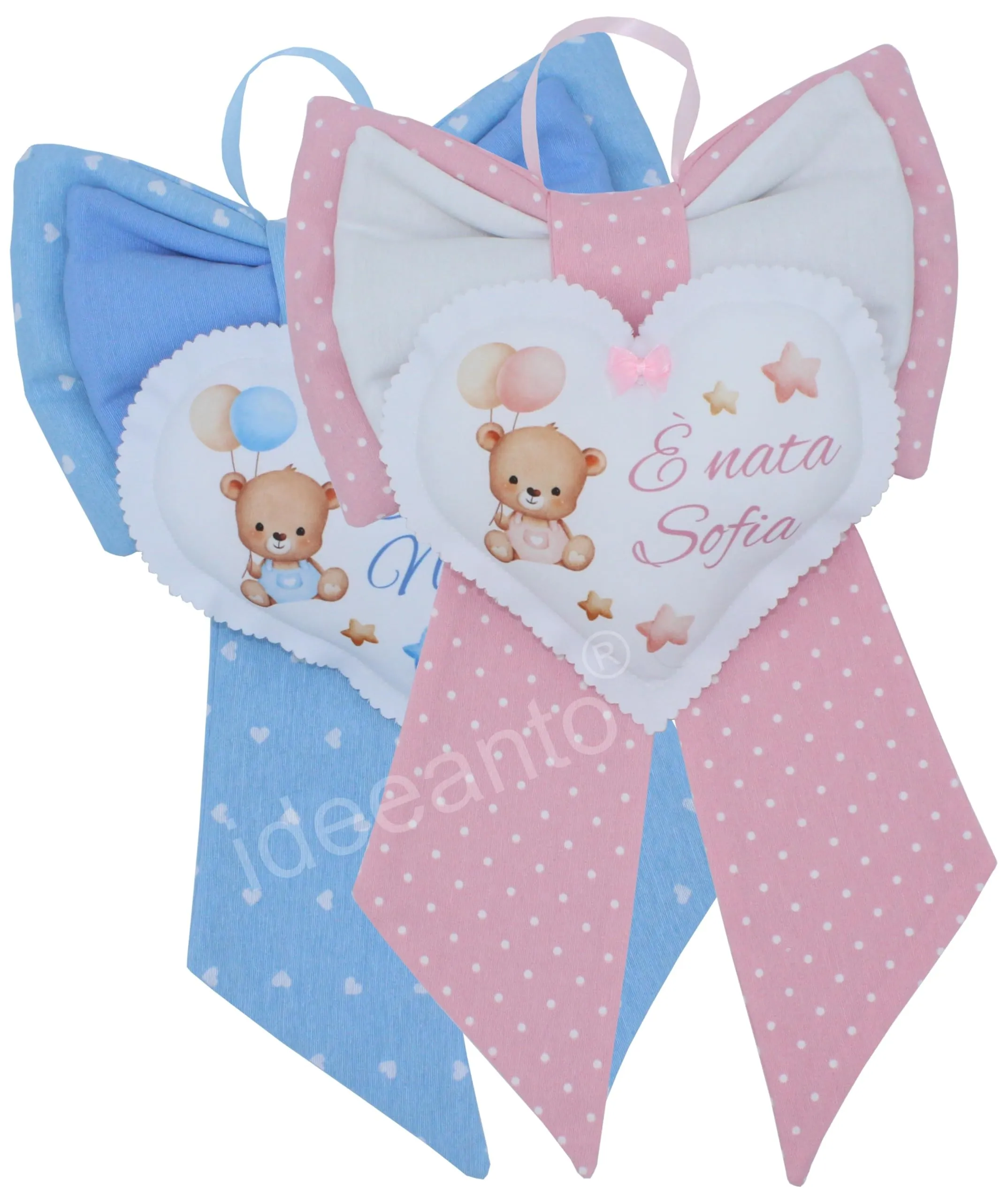 Fiocco Nascita Personalizzato con Nome e Frase, Fatto a Mano in Italia, 30 cm x 50 cm, per Bambino/Bambina