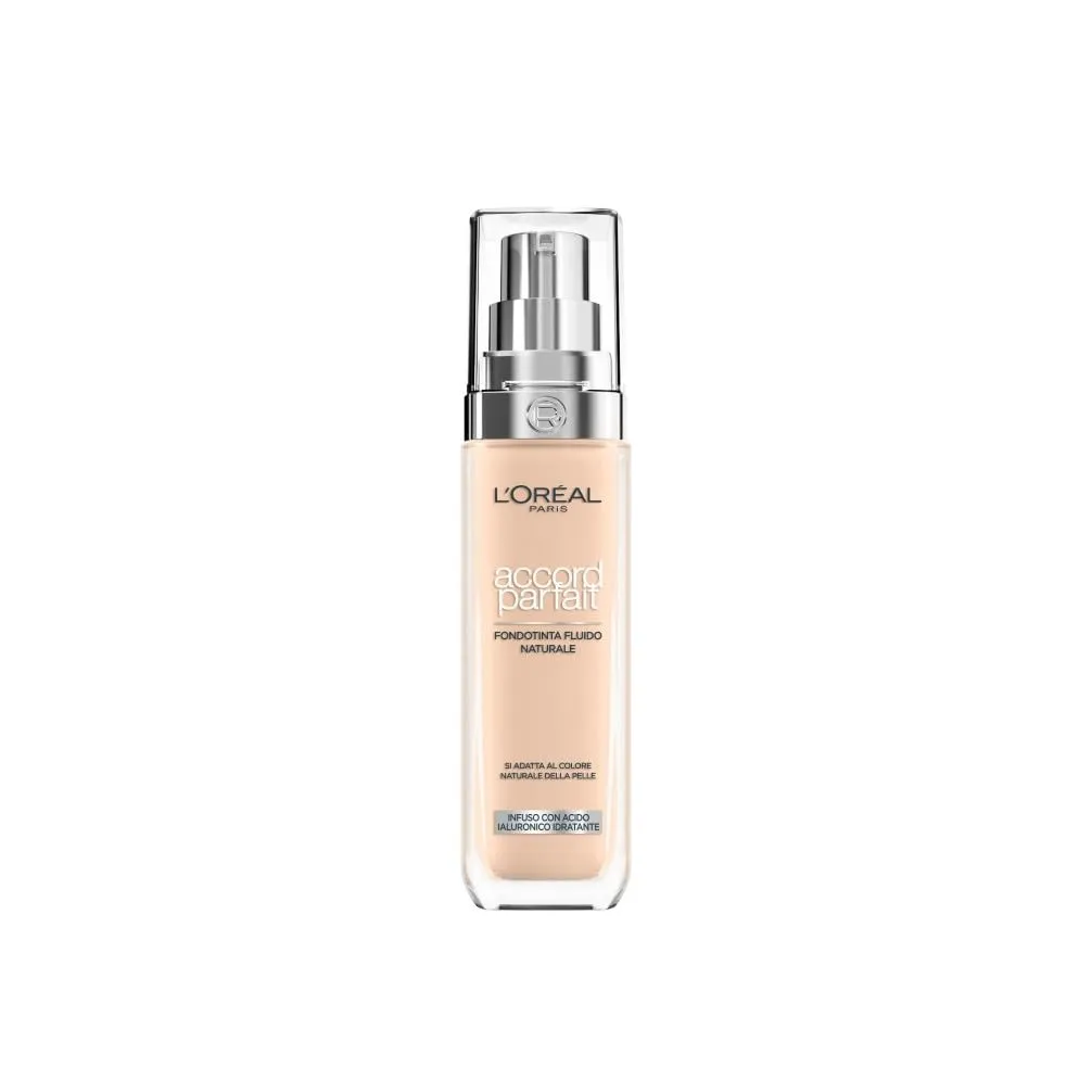 L'Oréal Paris Fondotinta Liquido, Incarnato Uniforme e Illuminato, Finish Naturale, Per Tutti i Tipi di Pelle, Formula con Acido Ialuronico, Accord Parfait, Tonalità: 2R/C Rose Vanilla, 30 ml