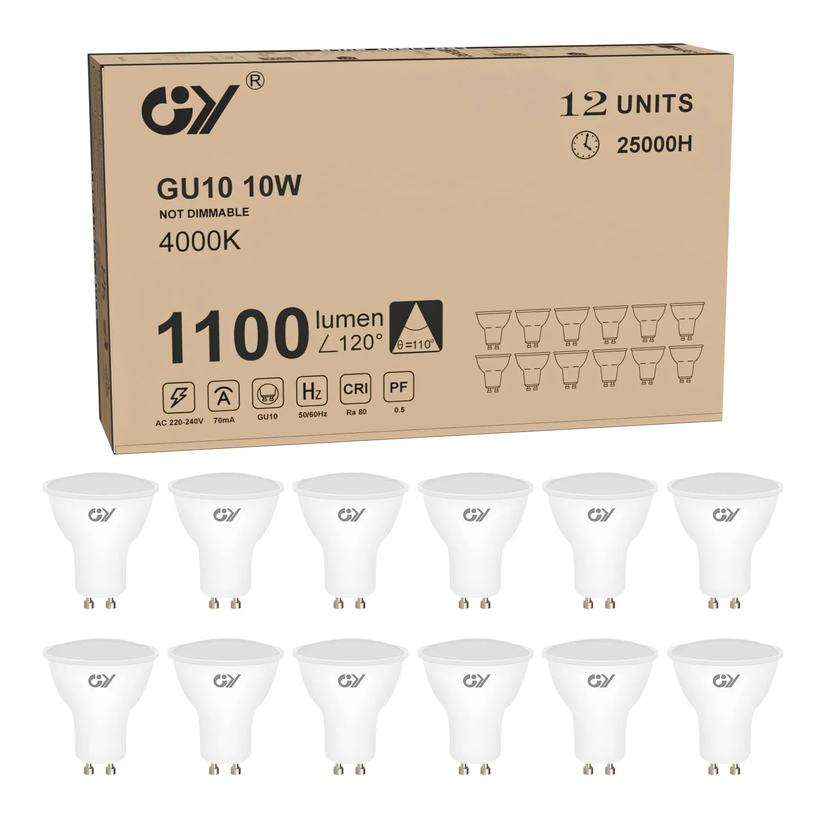 GY 12 Lampadine LED GU10 10W Equivalenti A 100W 1100 Lumen 4000K Lampadine GU10 LED Luce Neutro, Angolo Del Fascio 120°, Lampadine A Risparmio Energetico, Non Dimmabili, Certificate CE, 12 Pezzi