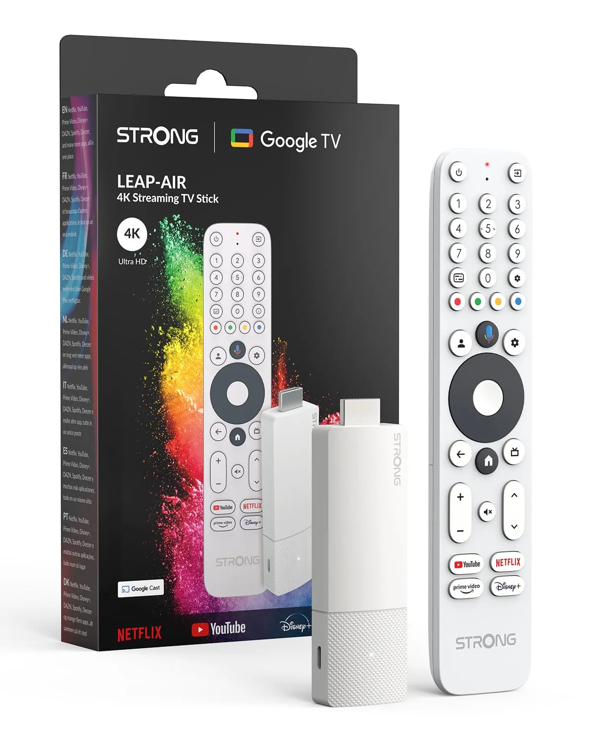 Strong Leap-Air Google TV Stick HDMI UltraHD 4K HDR10+ H.265/HEVC Dolby Audio Blanco
