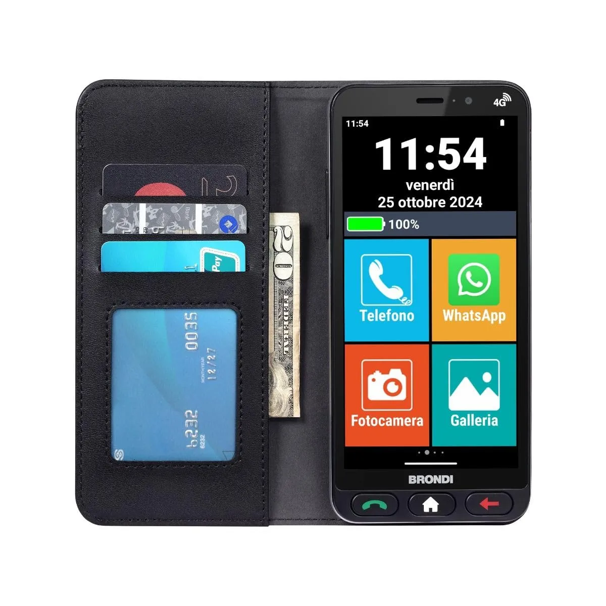 Brondi AMICO VERO 4G (NERO) + FLIP COVER - SMARTPHONE PER ANZIANI