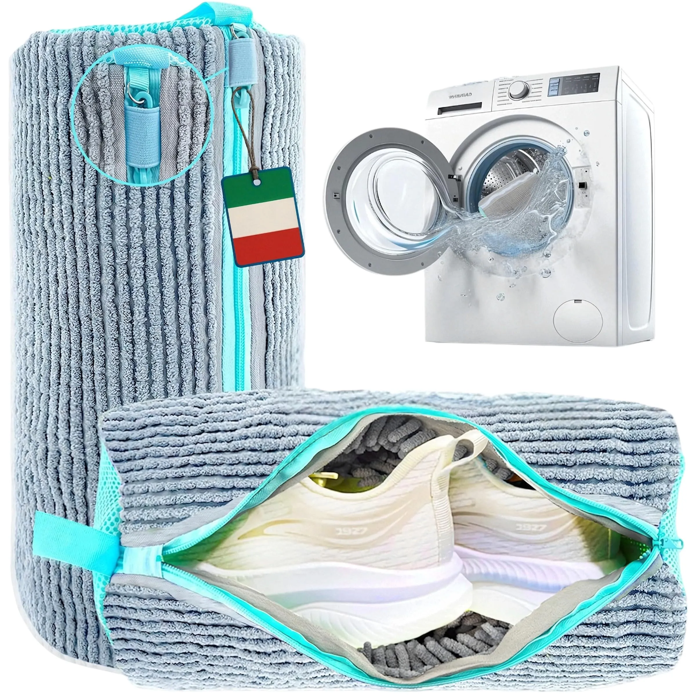 Shoozie 2 Sacchetti per Lavare Scarpe in Lavatrice Universali in Resistente Microfibra Imbottita per Pulizia a 360° – Sacchetto Scarpe Lavatrice con Cerniera Rinforzata e Cuciture Resistenti (Grigio)
