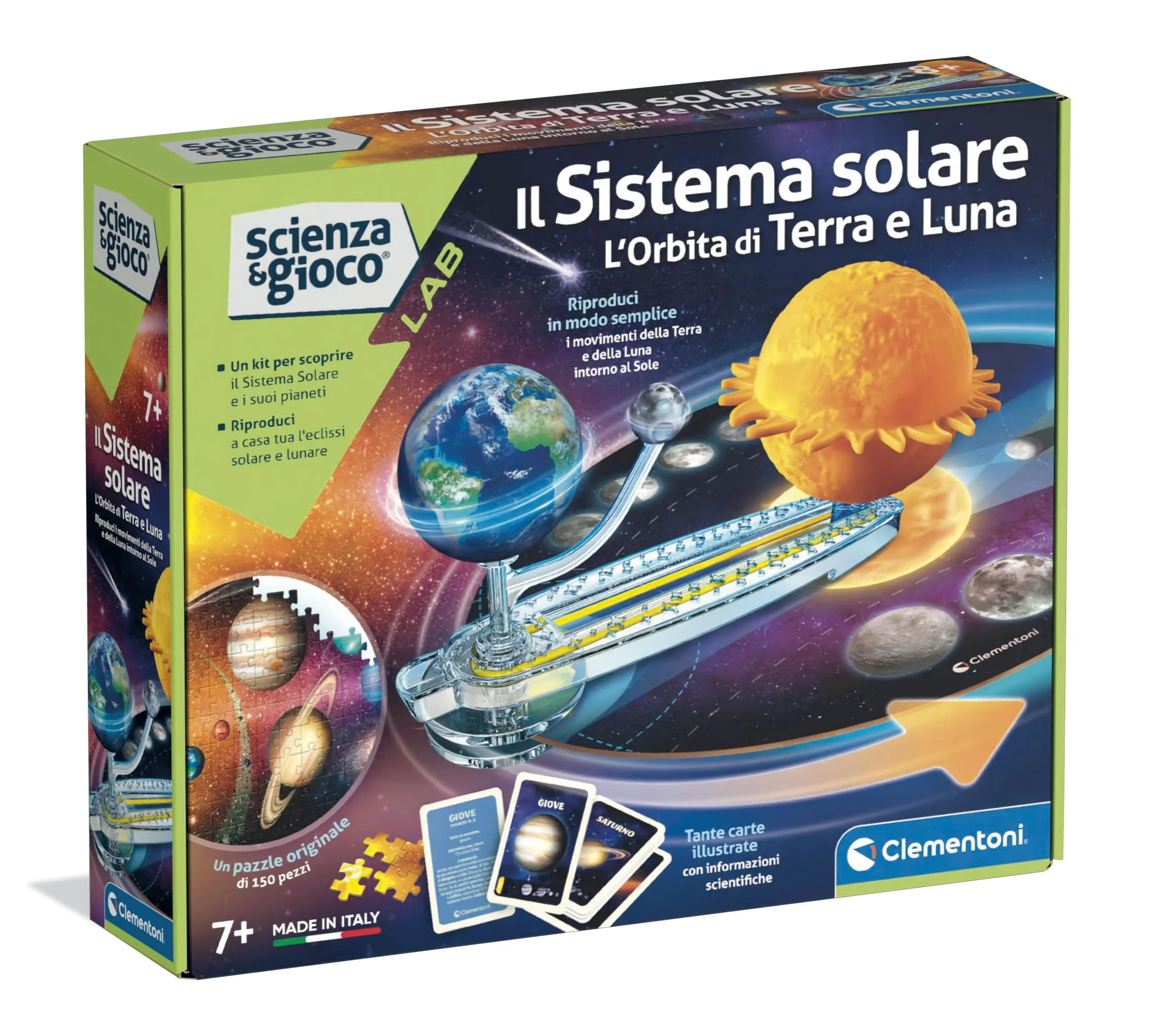 Clementoni Scienza e Gioco Lab - Il Sistema Solare, Orbita di Terra e Luna, Gioco Scientifico Bambini 6+ Anni per Scoprire il Cosmo, con Puzzle 150 Pezzi, Made in Italy, Lingua Italiana, 19402