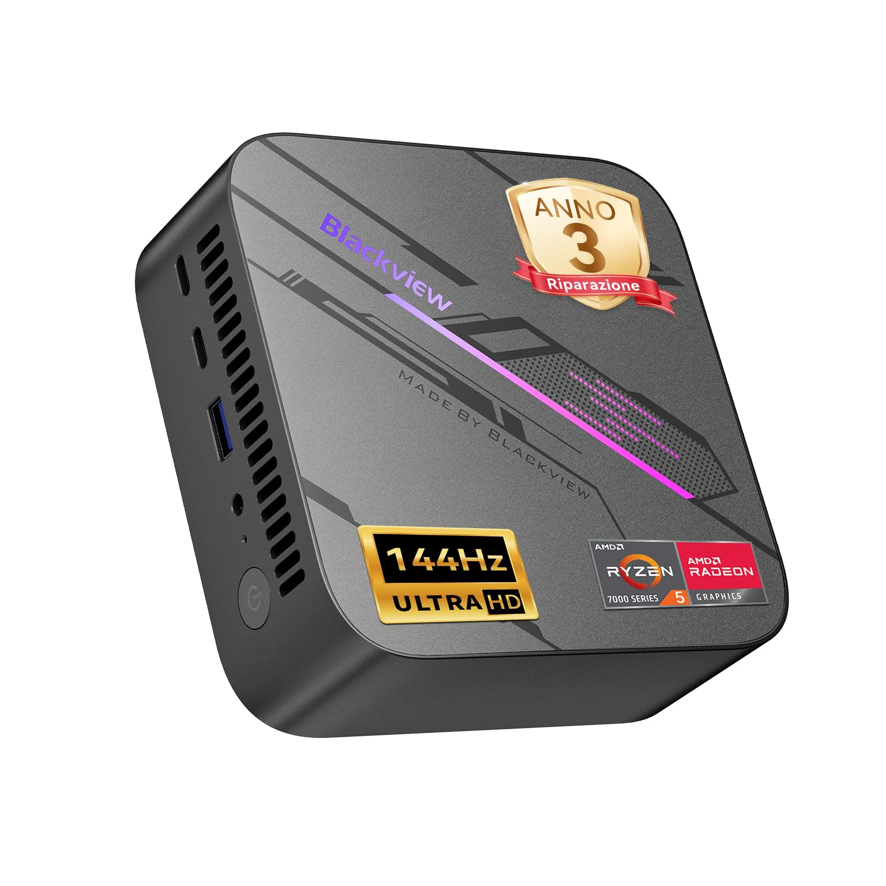 Blackview MP100 Mini PC Ryzen 7430U, 144Hz 4K 3 Display Desktop PC, Radeon Graphics, 16GB RAM 512GB PCIE 3.0, Win 11 Pro, Wi-Fi 6/BT 5.2, 3 anni di garanzia, Mini PC per casa/gioco/ufficio