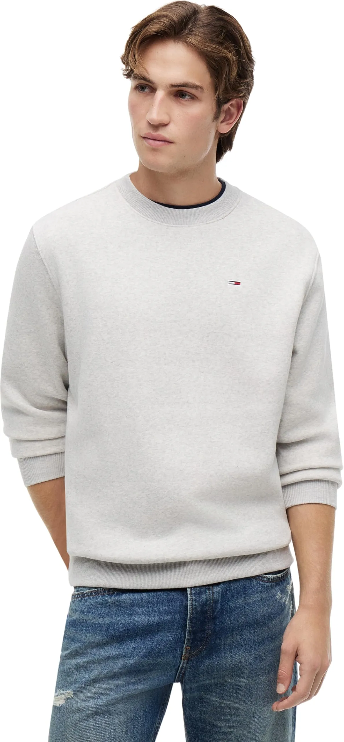 Tommy Jeans Tjm Reg S Flag Crew Dm0Dm20741, Felpa Pullover, Uomo, Grigio (Silver Grey Heather), L