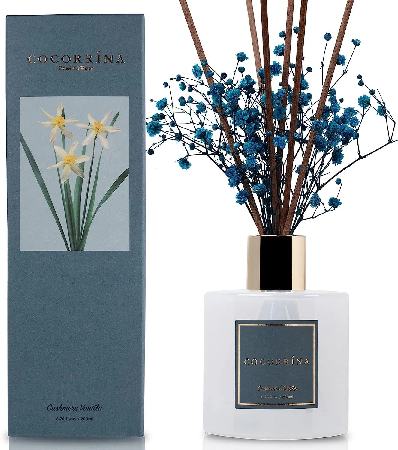 COCORRÍNA Diffusore Profumo Ambiente - 200ml Diffusore profumato di Cashmere Vaniglia con Bastoncini Diffusore di Olio Essenziale di fragranza per la casa per la Decorazione della mensola del Bagno