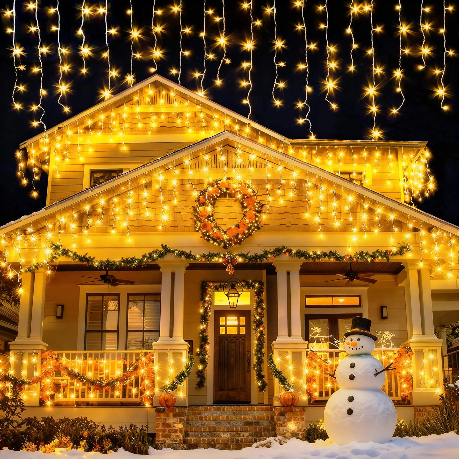 Luci Natale Esterno, 10M 400 LED Luci di Natale da Esterno Cascata con Timer & 8 Modalità, Tenda Luminosa Natale IP44 Impermeabili, Luci Esterne Natalizie per Balcone, Natale, Tetto, Giardino, Festa