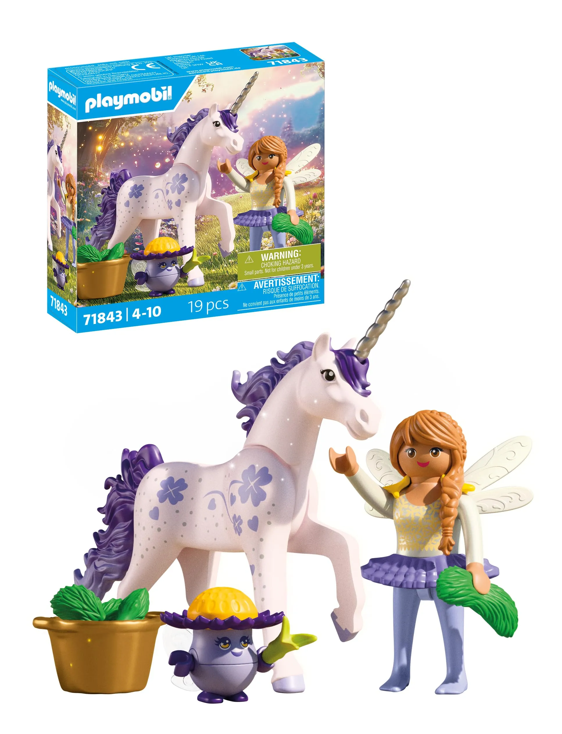 PLAYMOBIL Lucky Lavender Collectible Unicorn with Fairy Set da gioco con statuine, Unicorno lavanda fortunata da collezione con fata