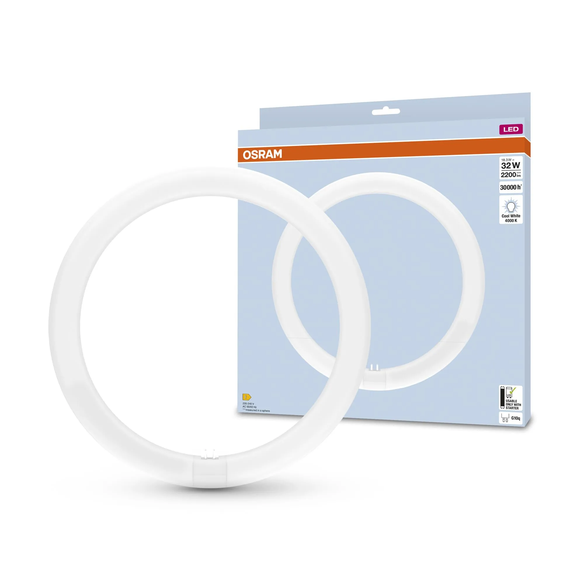 OSRAM LED TUBE T9C EM 32, tubo LED circolare, 18.3W, 2200lm, 4000K, luce bianca fredda, alternativa LED alle classiche lampade fluorescenti T9, lunga durata, basso consumo energetico