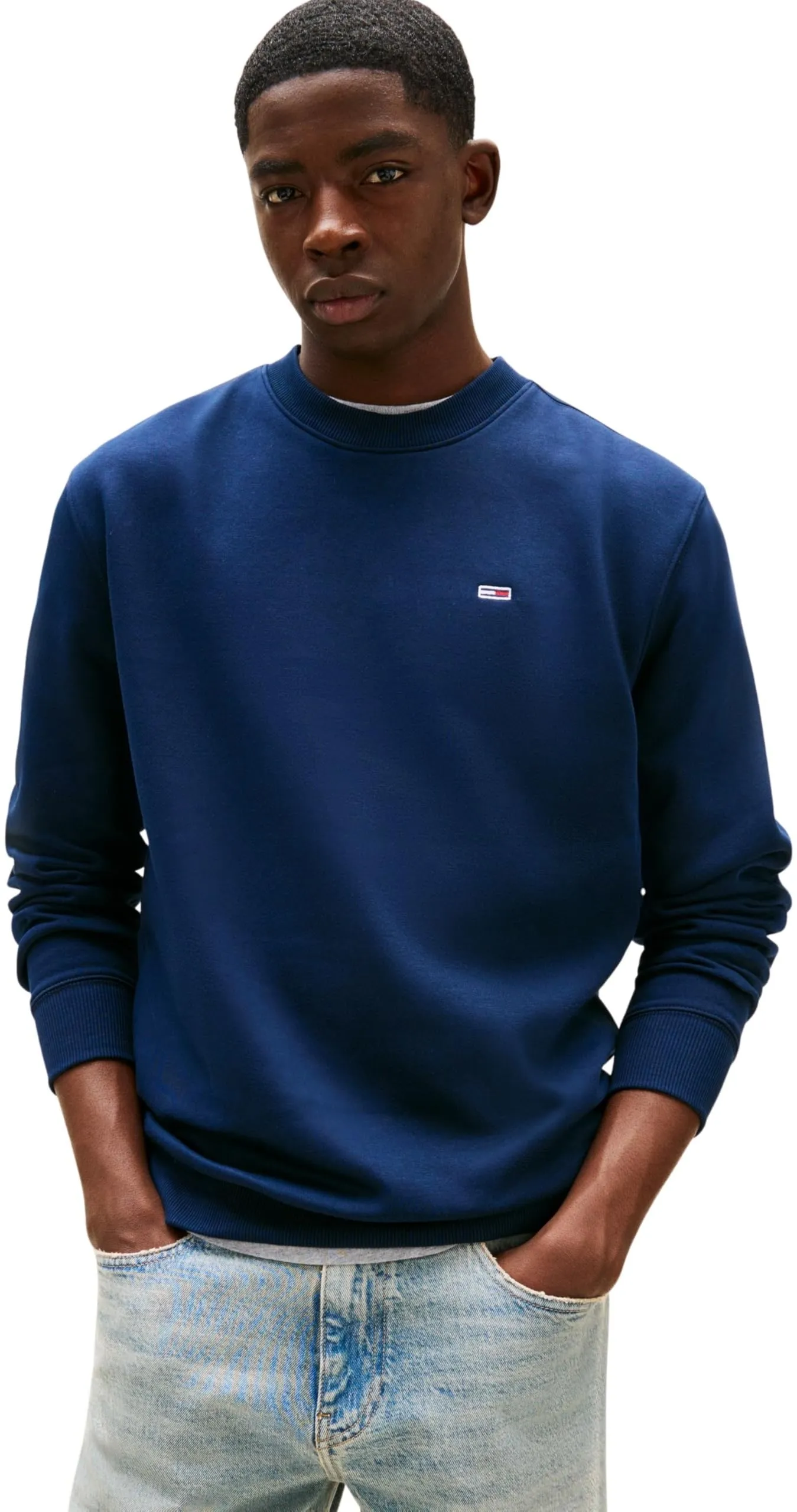 Tommy Jeans Tjm Reg S Flag Crew Dm0dm20741, Felpa Pullover Uomo, Blue (Dark Night Navy), XL