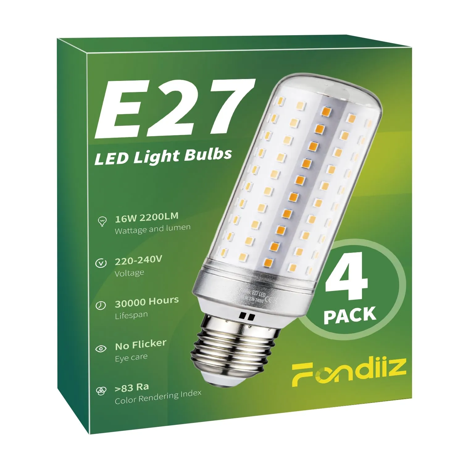 Fondiiz Lampadine LED E27 Luce Calda 3000K, 16W 2200LM Lampadina LED E27 Equivalenti a 200W Lampada Alogena, Lampade Mais LED E27 Risparmio Energetico, AC 220-240V, Non Dimmerabile, 4 Pezzi