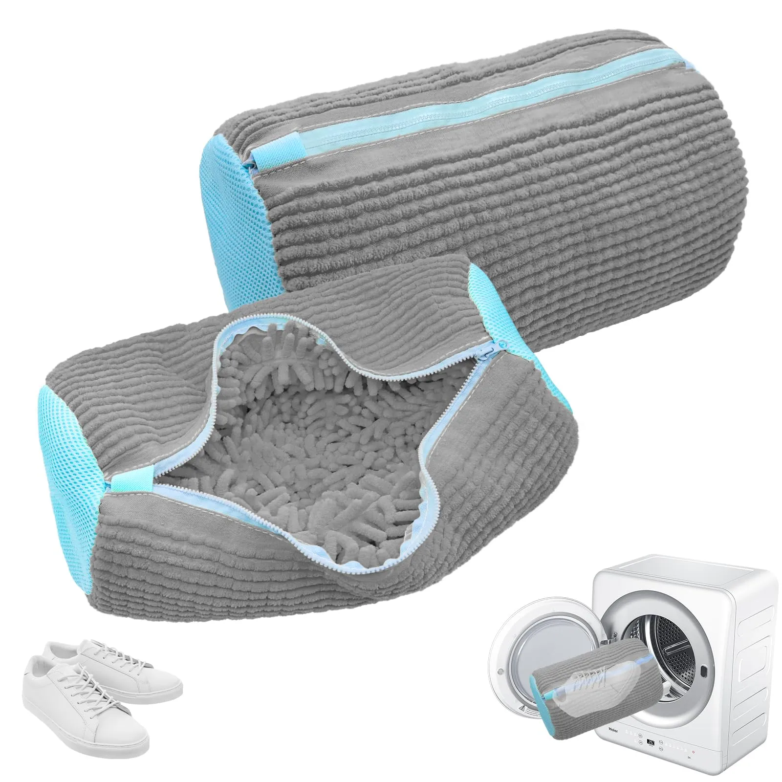 YAMAIDUO 2 Pezzi Sacchetto Scarpe Lavatrice, Riutilizzabile e Resistente 360° Sacchetti per Lavare Scarpe in Lavatrice con Cerniera, Sacca per Lavare le Scarpe in Lavatrice Pulizia Efficiente, Grigio