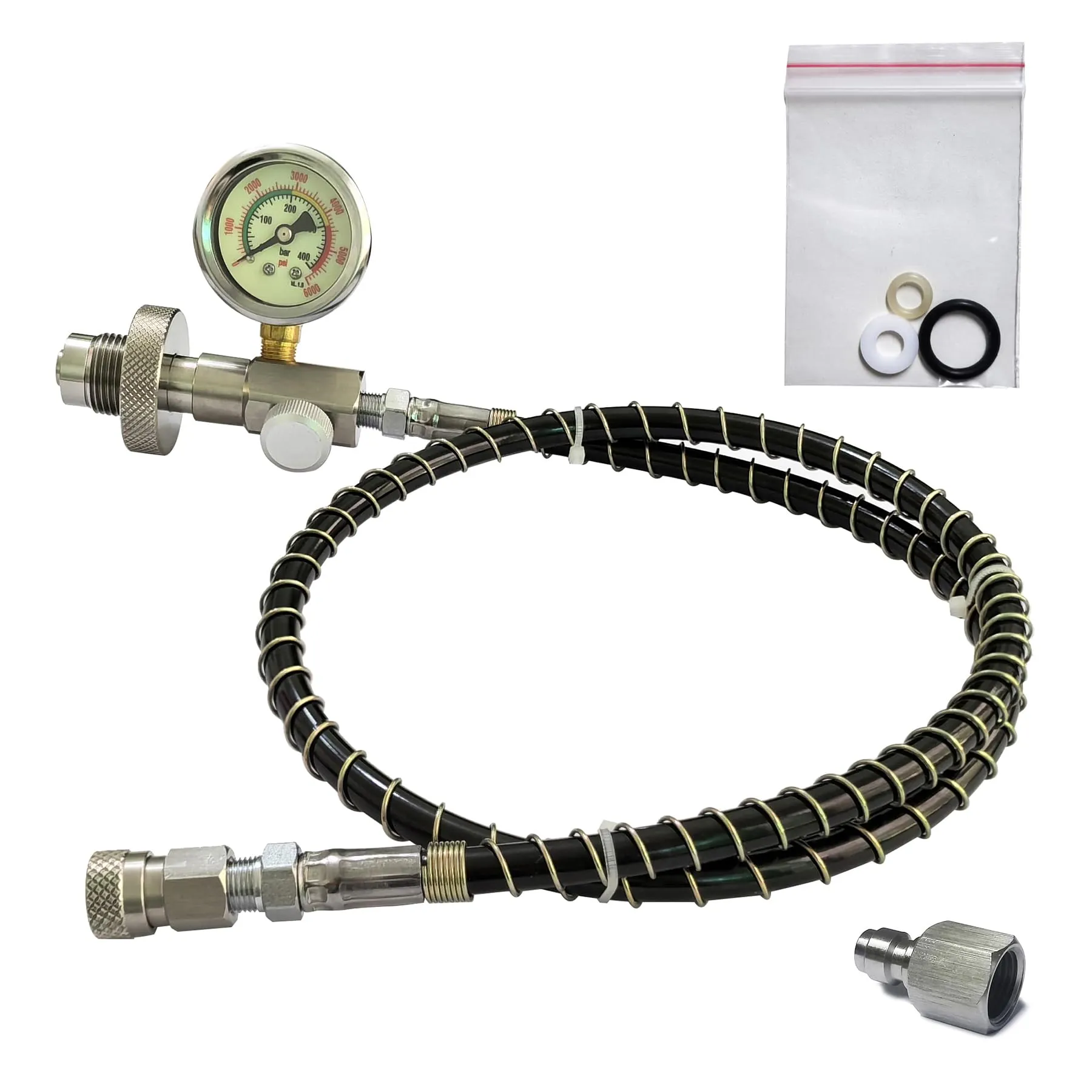 DRYHTEN Serbatoio a cilindro ad aria compressa G5/8 (5/8BSPP) DIN per stazioni di riempimento, connettore di riempimento HPA per immersioni subacquee, stazione di ricarica con tubo da 1 metro in