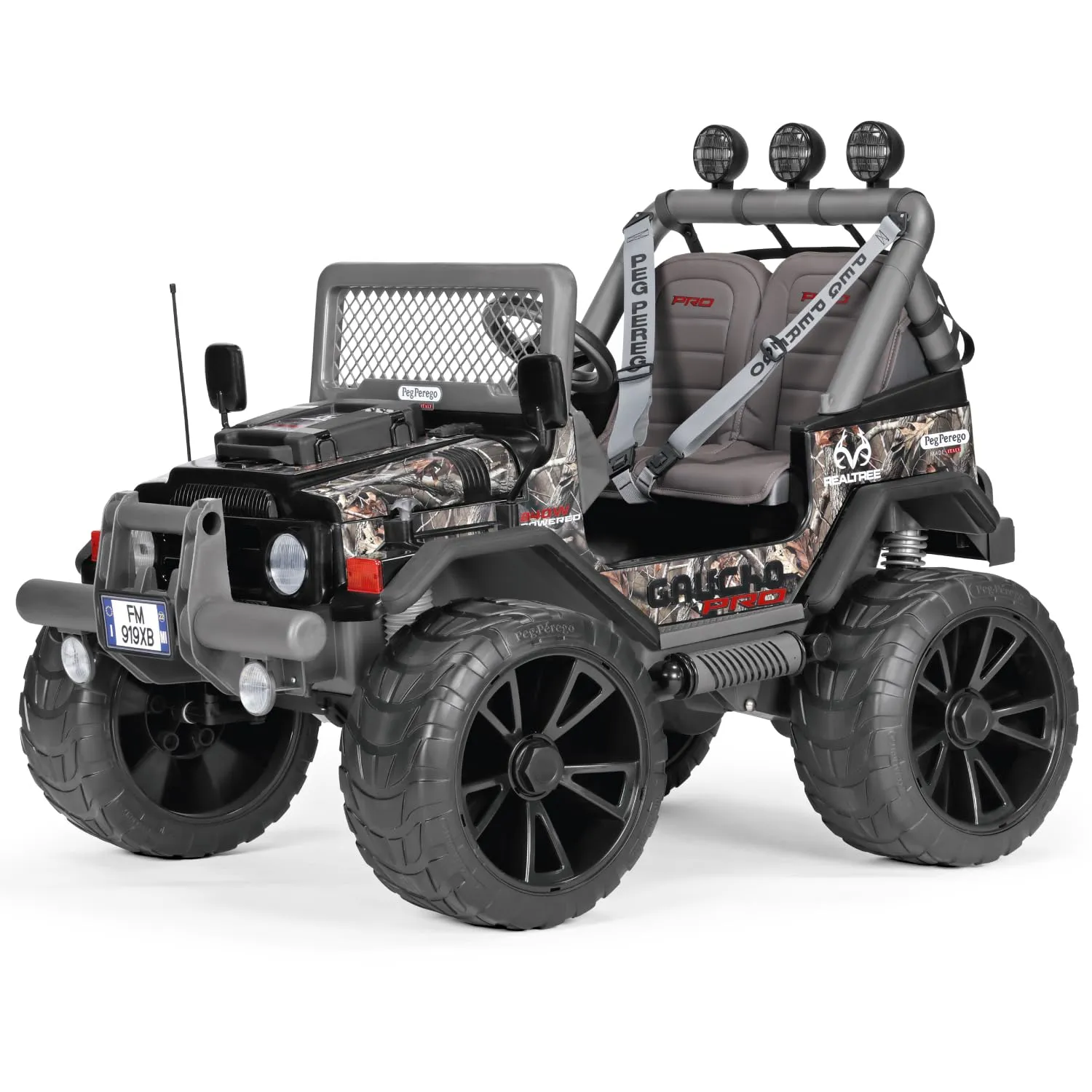 Peg Perego Gaucho Pro Realtree TM Fuoristrada Elettrico Cavalcabile, Batteria Ricaricabile da 24V, 2 Motori Silenziosi da 420W l’uno, Ruote Gommate, Radio, Luci e Suoni, Cruscotto Multifunzione