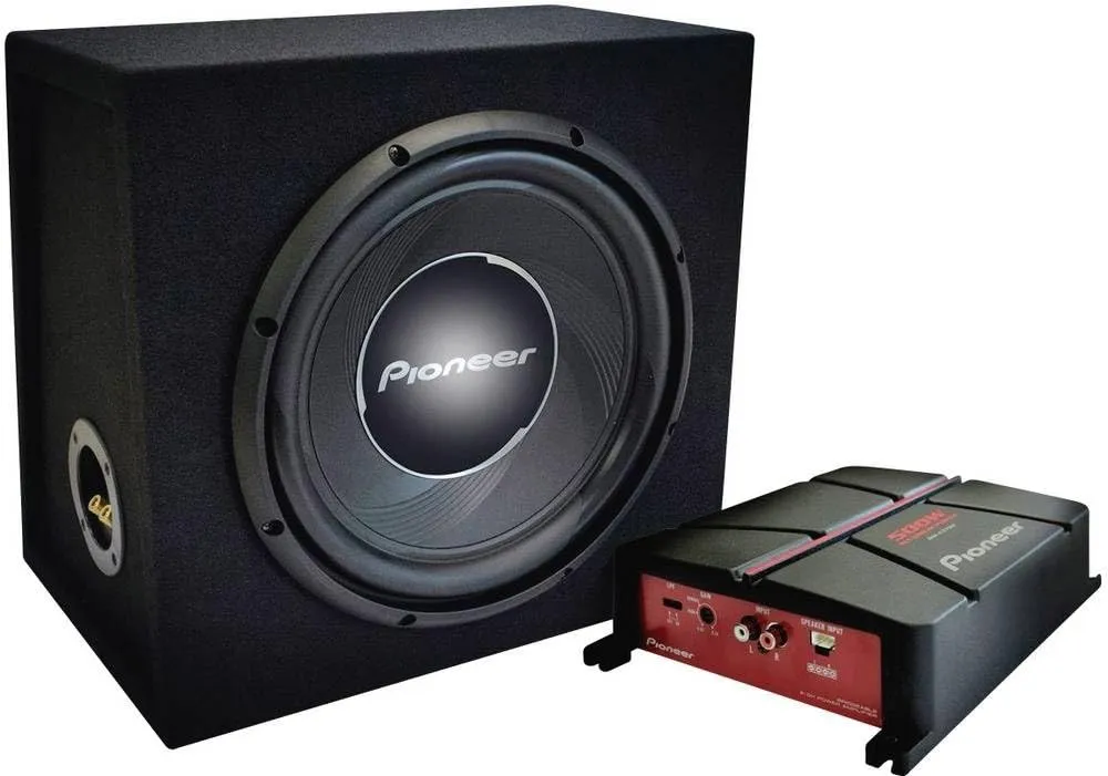 Pioneer GXT-3730B - pacchetto composto da subwoofer con alloggiamento da 30 cm e amplificatore a 2 canali collegabile a ponte, potenza massima 1400 W, 30 cm, membrana IMPP