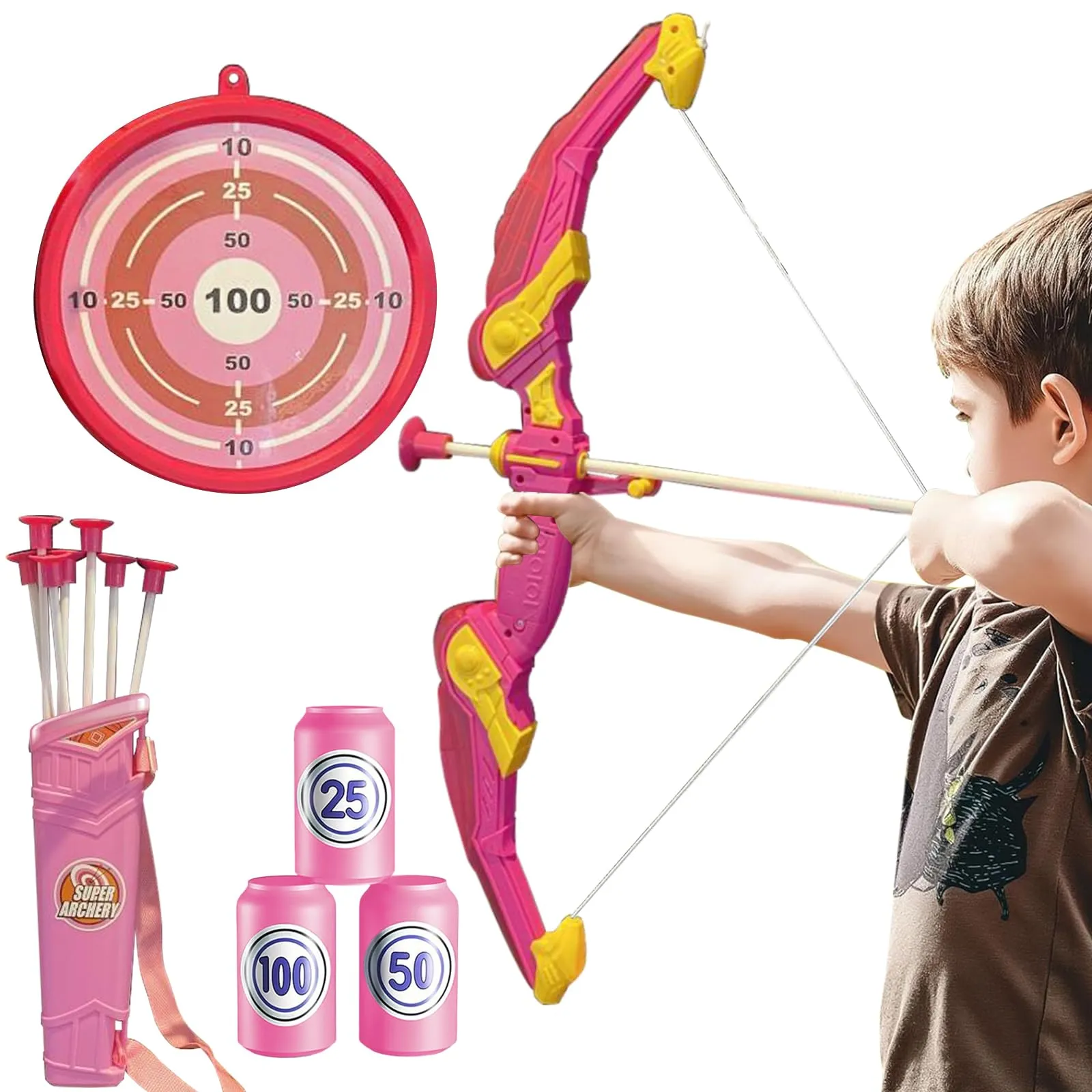 Wydexint Bow And Arrow Archery Toy Set for Kids，Bow And Arrow Toys Set, Arco e Frecce per Bambini, Giochi Tiro per Bambini, Gioco di Tiro Interno Esterno Giardino Sport (Rosa, M)