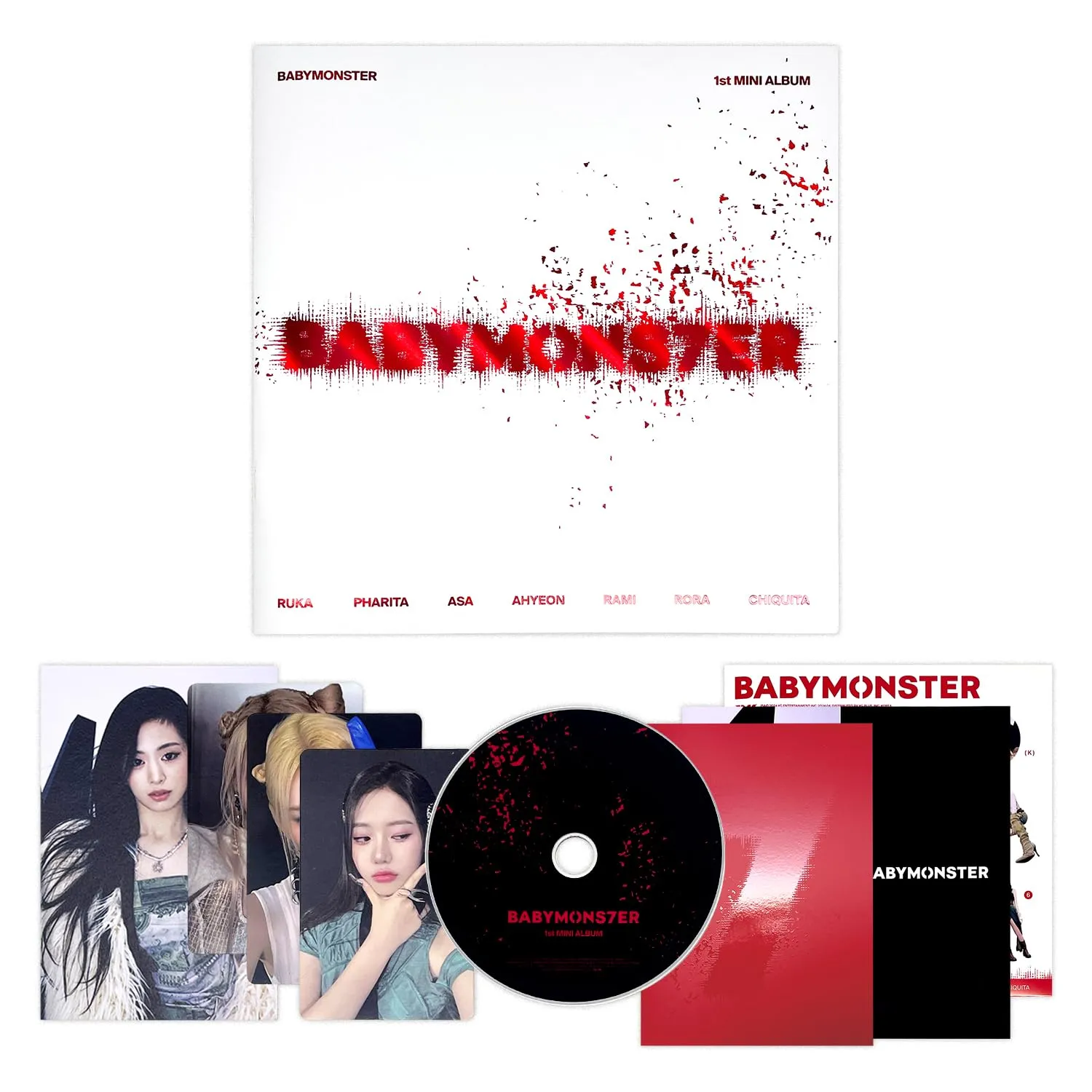BABYMONSTER - 1st Mini Album [BABYMONS7TER] (Photobook Ver.) CD + Big Photobook + Small Photobook + Folded Poster + Sticker + Postcard + Photocards + 4 Extra Photocards