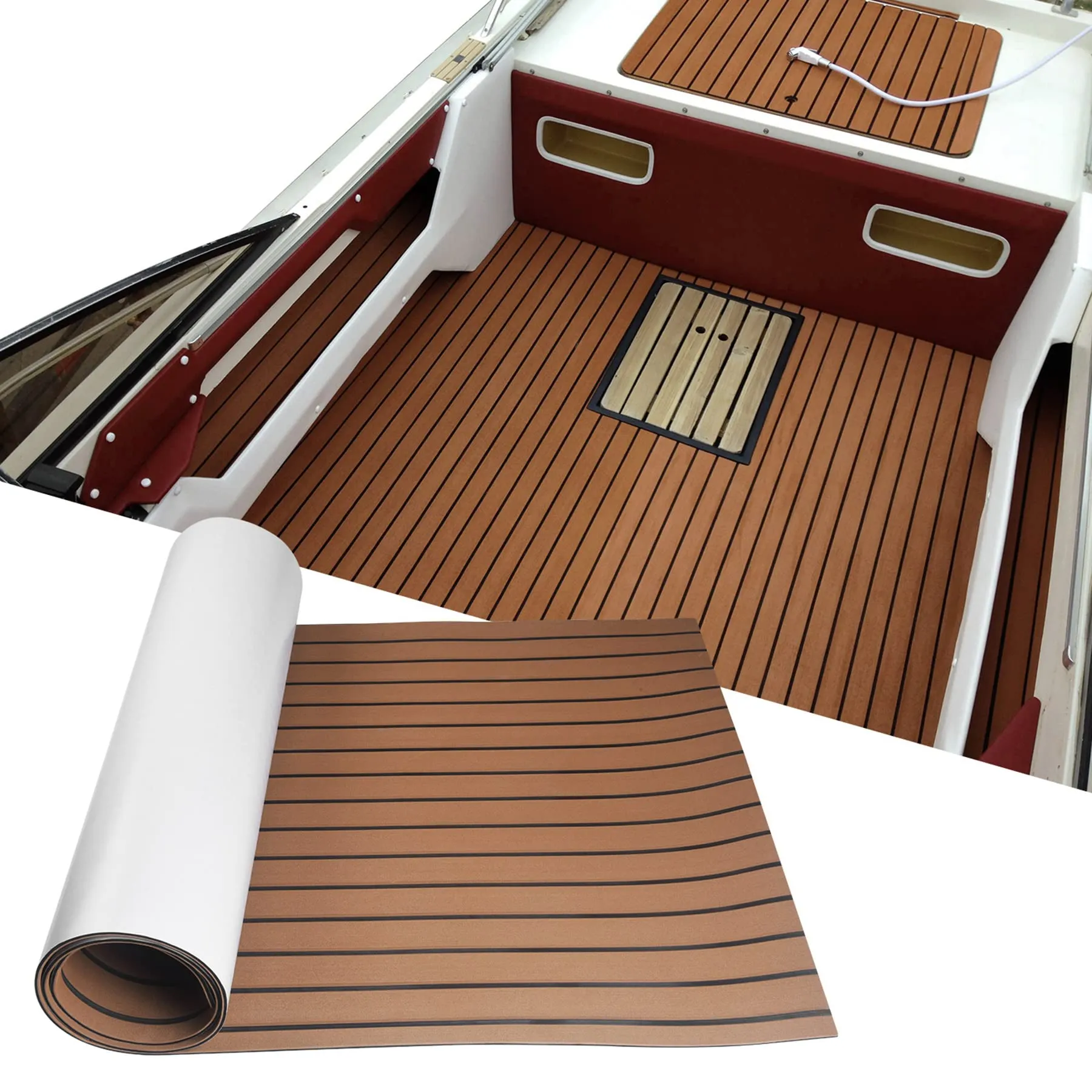SenMore Eva Tappetino Antiscivolo per Barca, Navi e Marittimi, Tappetino Antiscivolo in Teak Artificiale può Essere Utilizzato per la Decorazione di Yacht