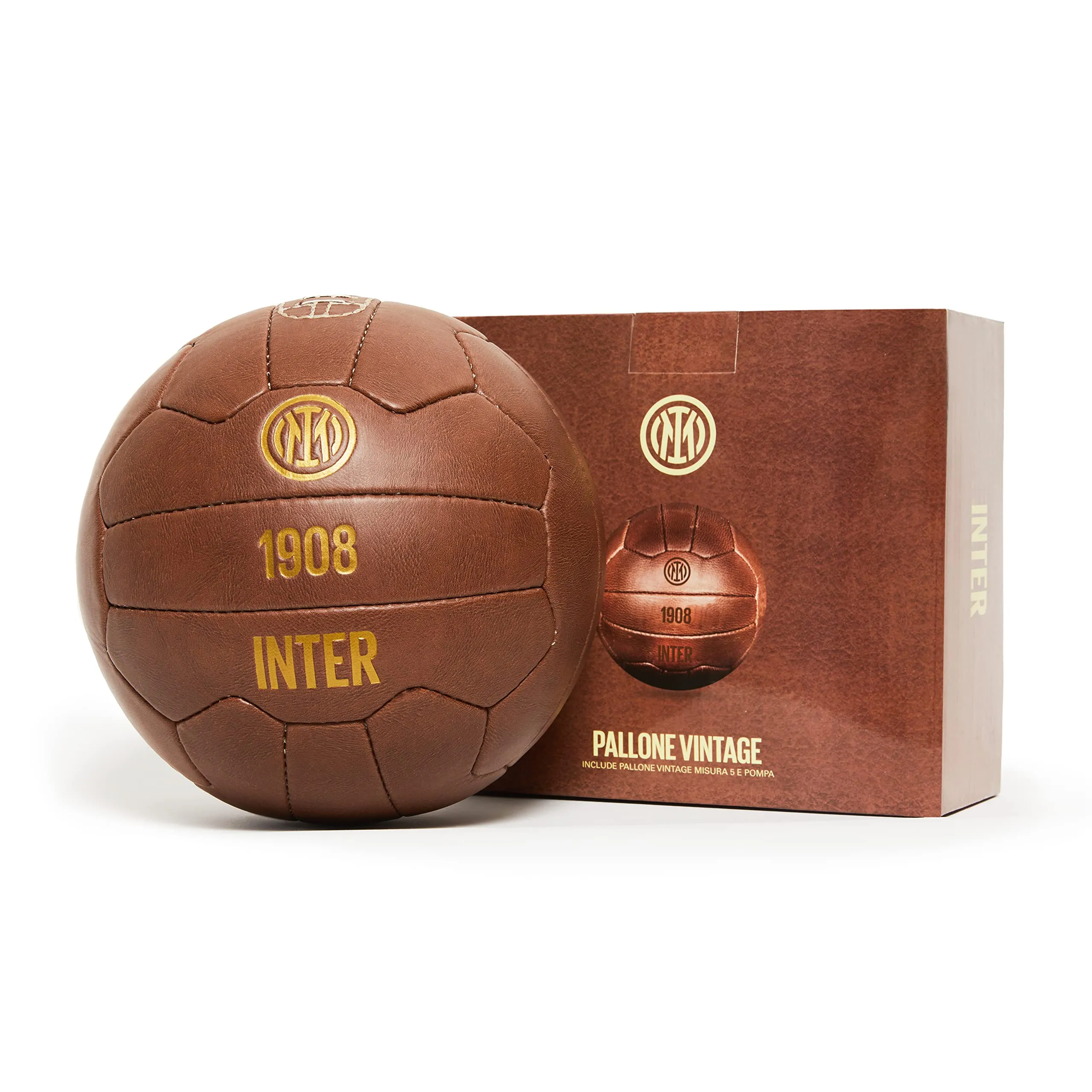 Inter - Pallone da Calcio Vintage 115 anni, Taglia 5, Inclusa Pompa ad Aria, Pallone di Alta qualità con Scritte in Oro, Adatto come Regalo o come Oggetto da Collezione, Prodotto Ufficiale