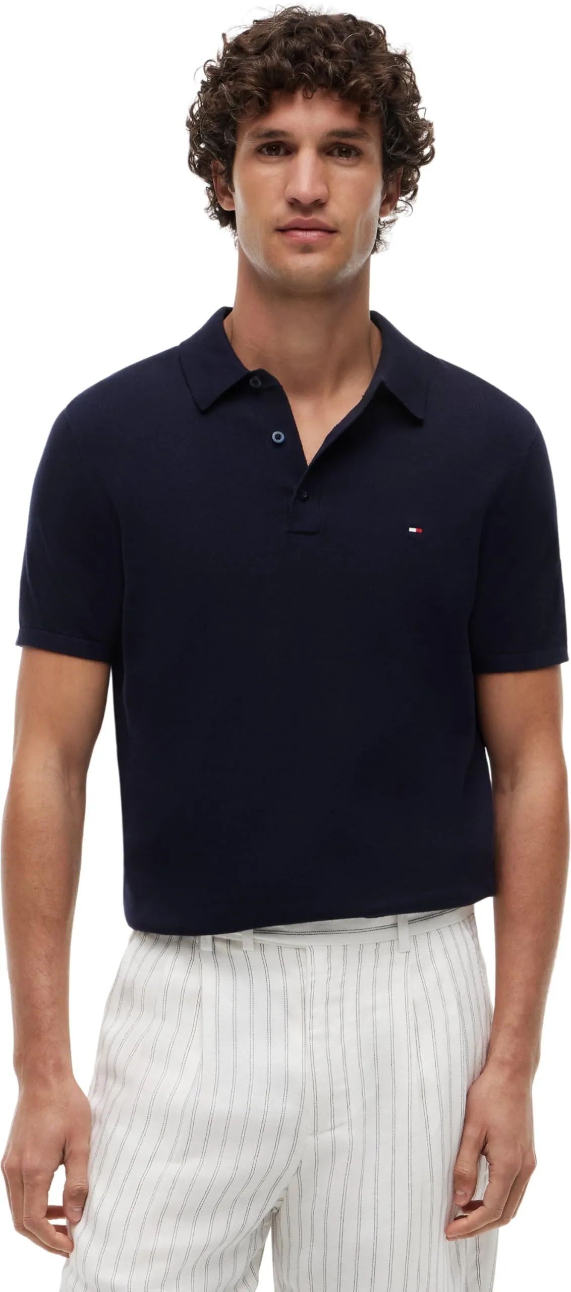 Tommy Hilfiger Uomo Maglietta Polo Maniche Corte Essential Cotton Knitted Grossa, Blu (Desert Sky), M