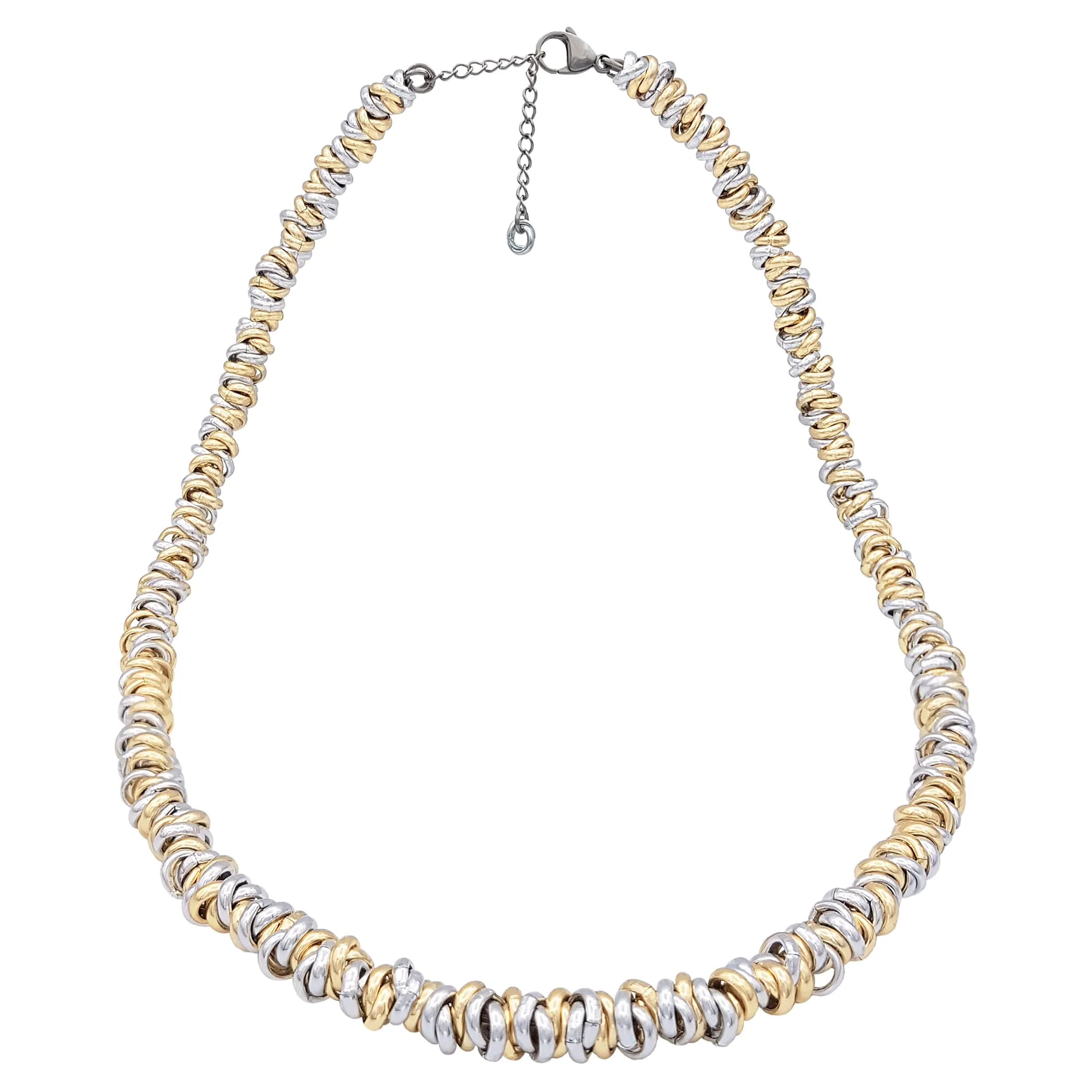 ParticolarModa Collana nodini intrecciati regolabile per donna in alluminio e acciaio spessore 6 mm (55 cm + 5 cm di catenella regolazione, Dorato/Argentato)