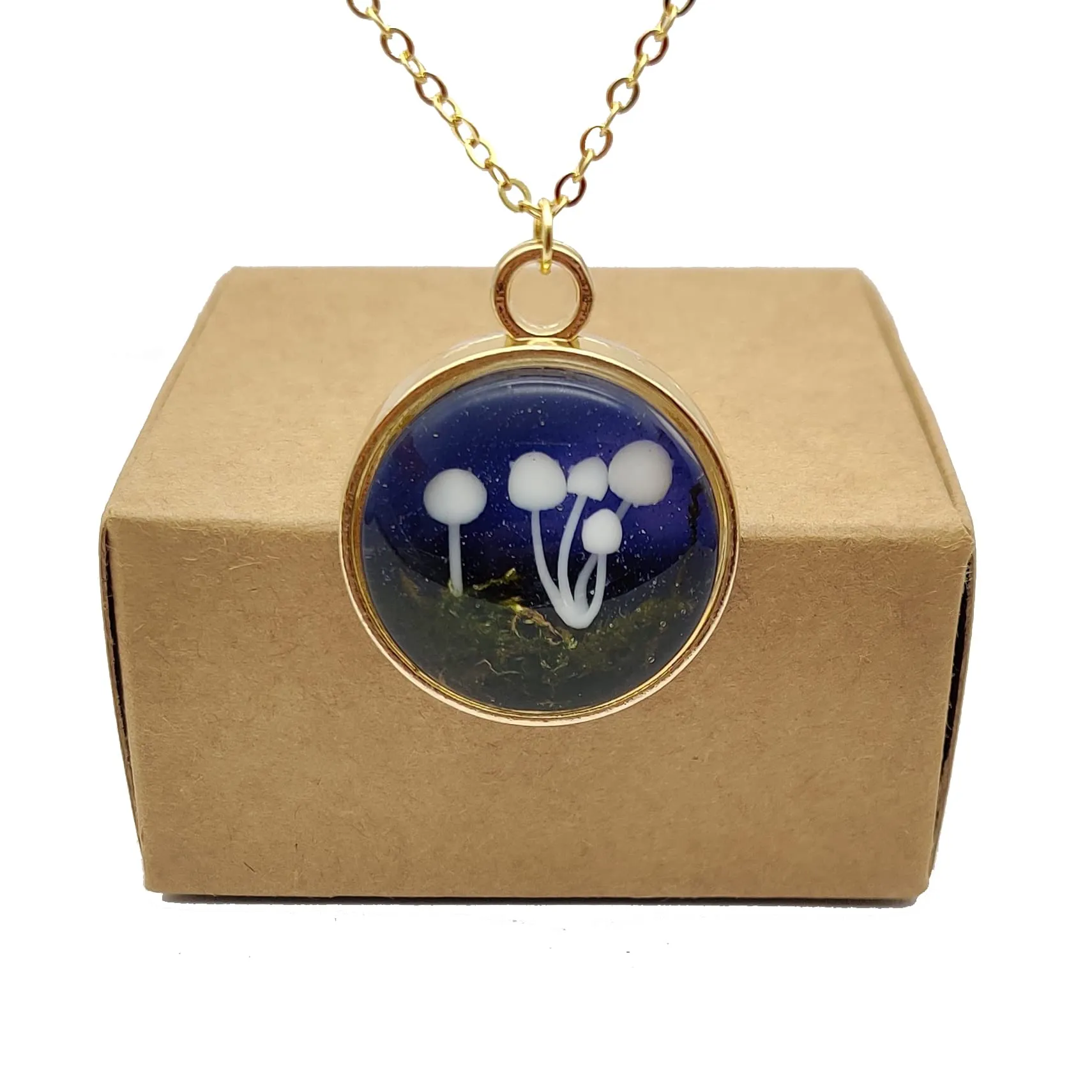Fungo 3D Funghi Muschio Paesaggio Stellato Placcato Oro 18k Collane Con pendenti Donna Handmade