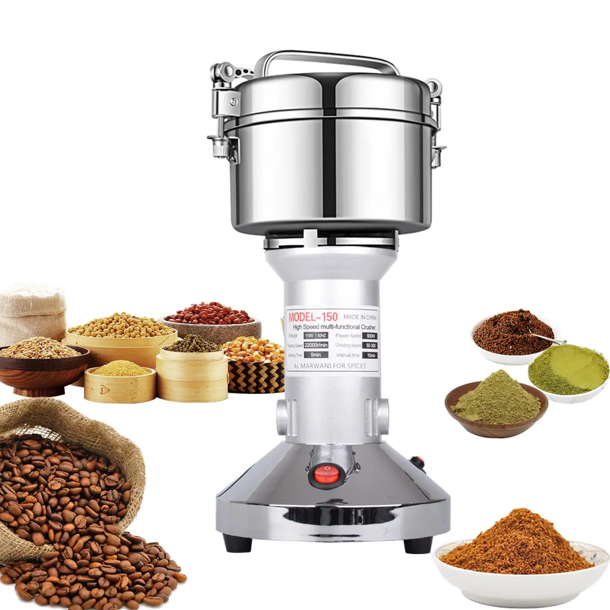 LEJIEYIN Mulino per Cereali 150g Grinder Elettrico 22000RPM Speed Cereali Grinder Acciaio Inossidabile Macina Cereali Elettrica Mulino Elettrico per Farina/Grano/Cereali Secchi/Erba/Spezie