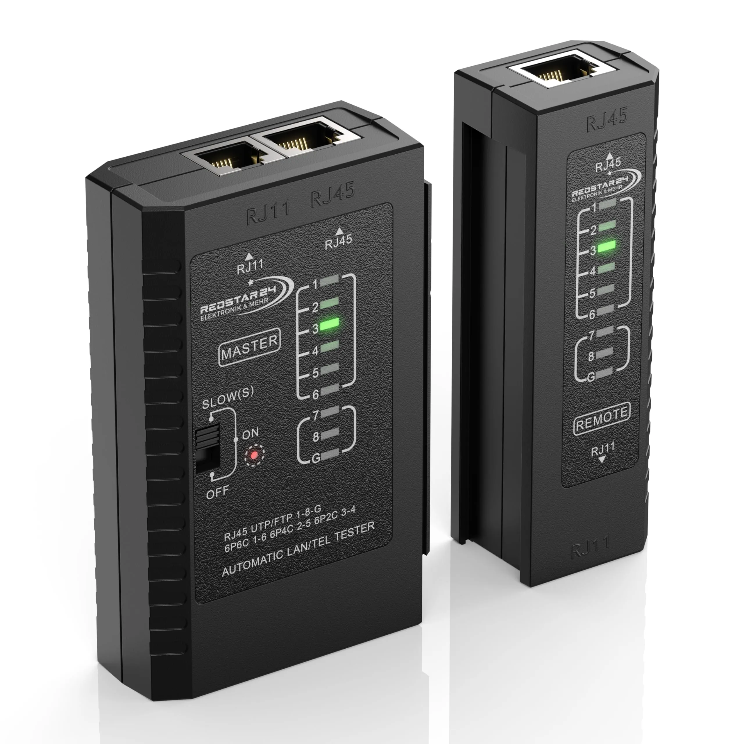 RedStar24 Tester di Rete - Tester Cavi LAN con RJ11, RJ12, RJ45 per Patch - LED di Prova per Test Precisi e Verifica di LAN e Cavo di Rete - Ideale per Test Cavi Patch e Linee