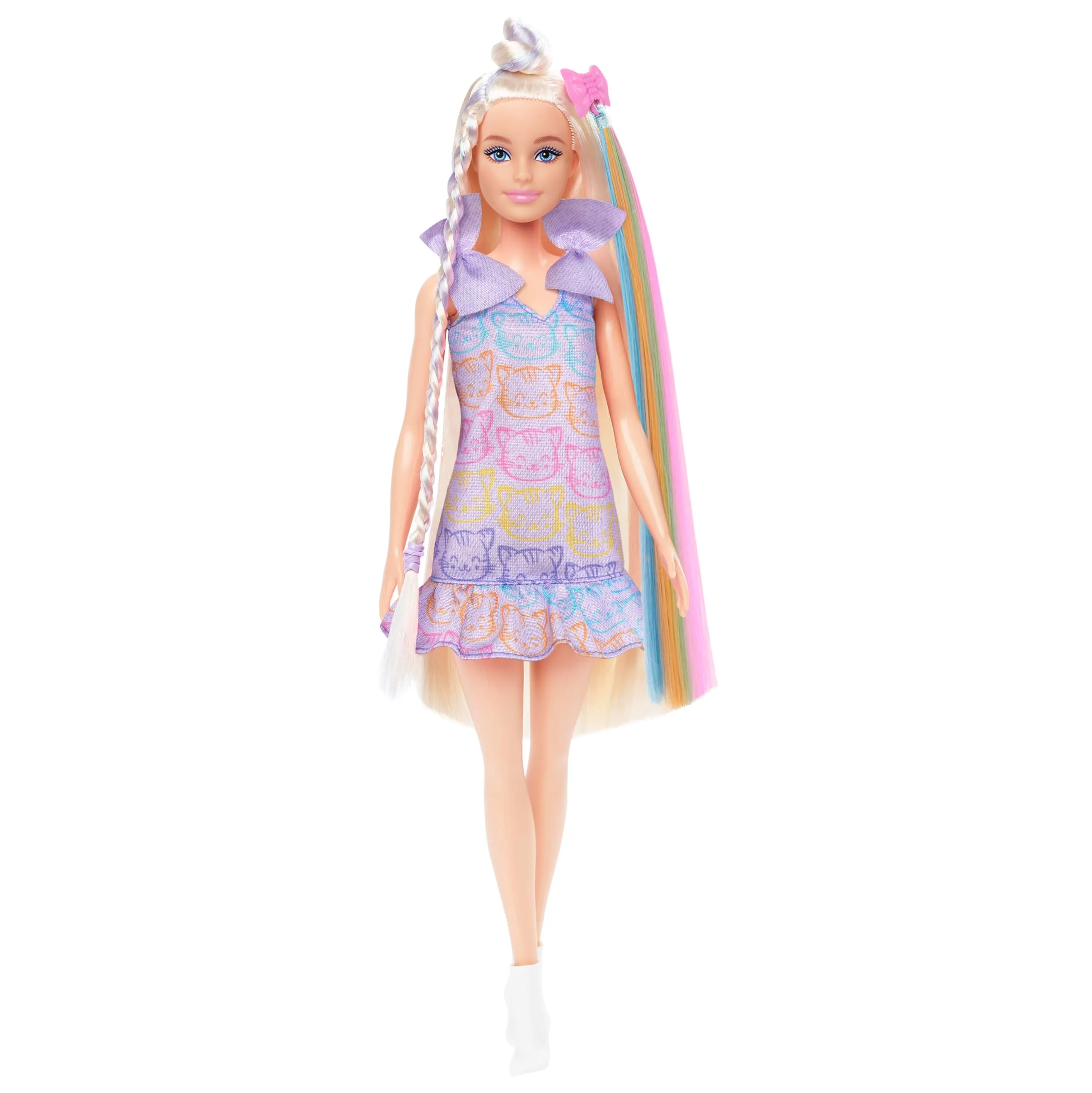 Barbie - Bambola Fun & Fancy, con lunghissimi capelli biondi ed extension, abito metalizzato color argento, 2 look e accessori inclusi, giocattolo per bambini, 3+ anni, JCT72