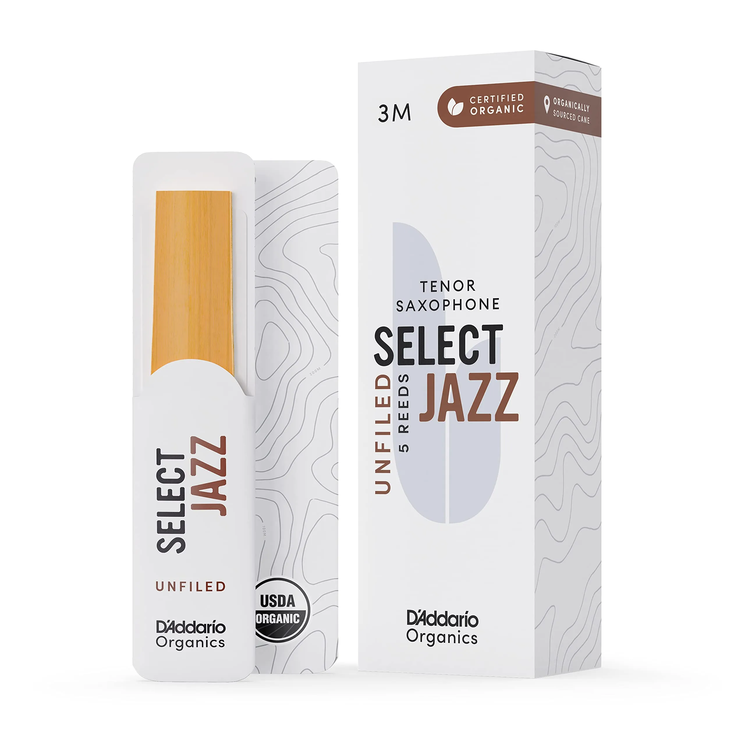 D'Addario Organic Select Jazz Unfiled Tenor Ance per Sassofono - Ance per Sax - La prima e unica Ancia Biologica - 3 Medio, 5 Pacchetto