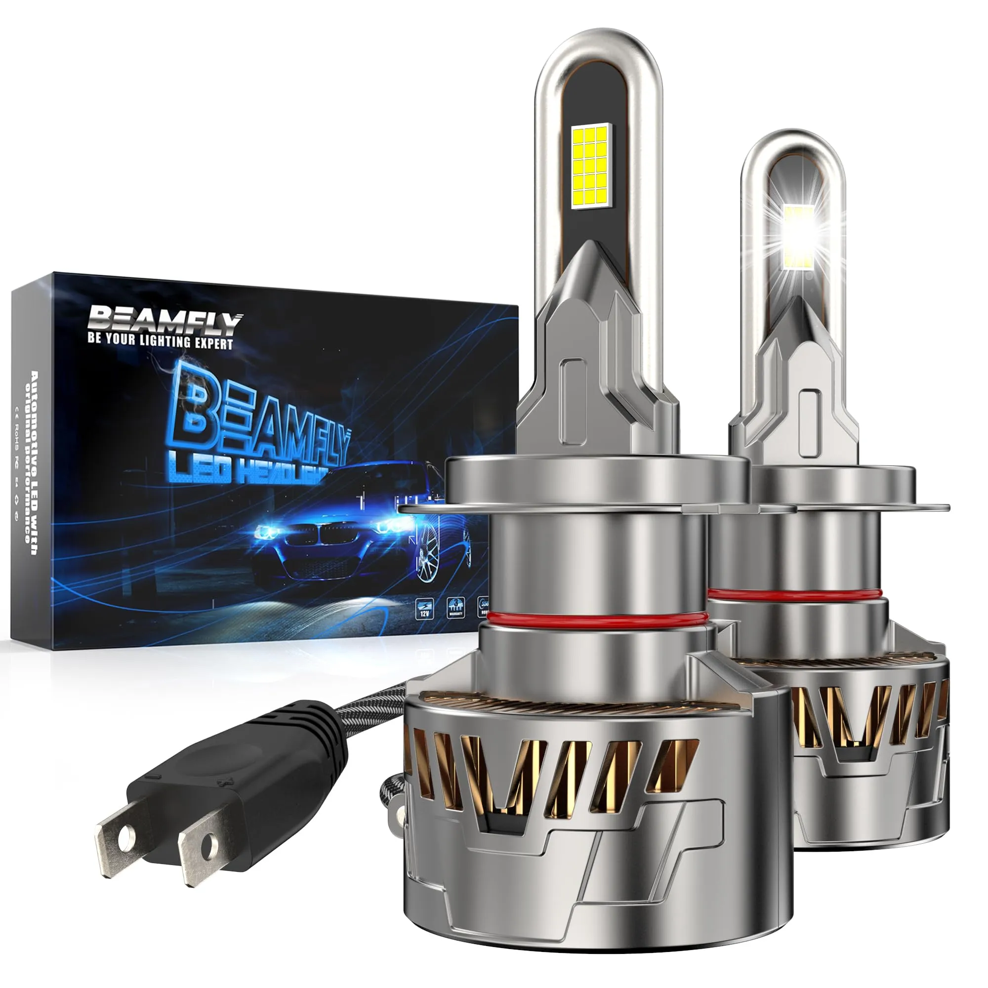BEAMFLY LED H7 Lampadina, 38000lm 160W Sostituzione Kit Luci LED, Plug and Play Dimensione 1:1 Faro 6500k Bianco Abbagliante e Anabbagliante per Auto 12V