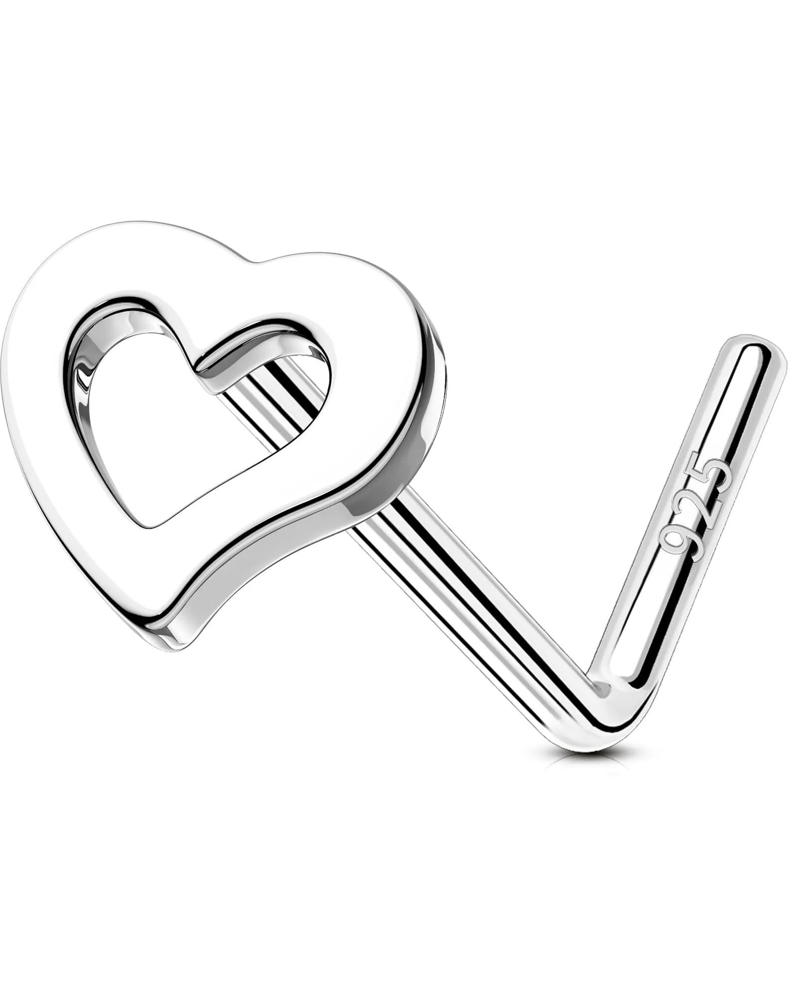 OUFER 20G Cuore Piercing Naso Nostril Argento 925 L/S Anello Naso 7 mm Nose Screw Gioielli Per il Corpo Per Le Donna Nose Piercing Jewellery