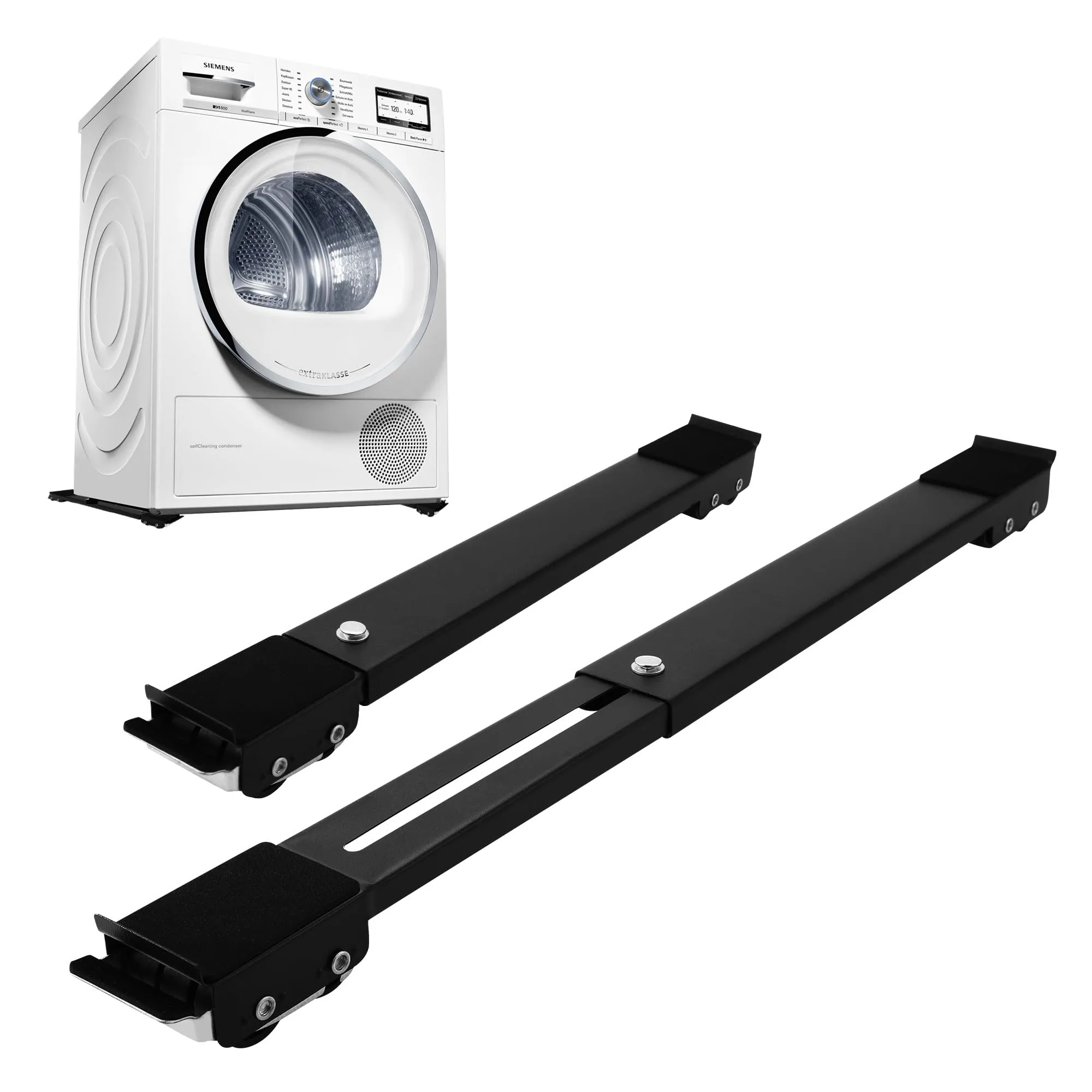 2 Pezzi Carrello Lavatrice Con Ruote，regolabile Sposta Mobili Con Ruote，Con gomma antiscivolo Ruote Lavatrice，Adatto per lavatrici, frigoriferi, divani e armadi. Può sopportare 300 kg (Nero)