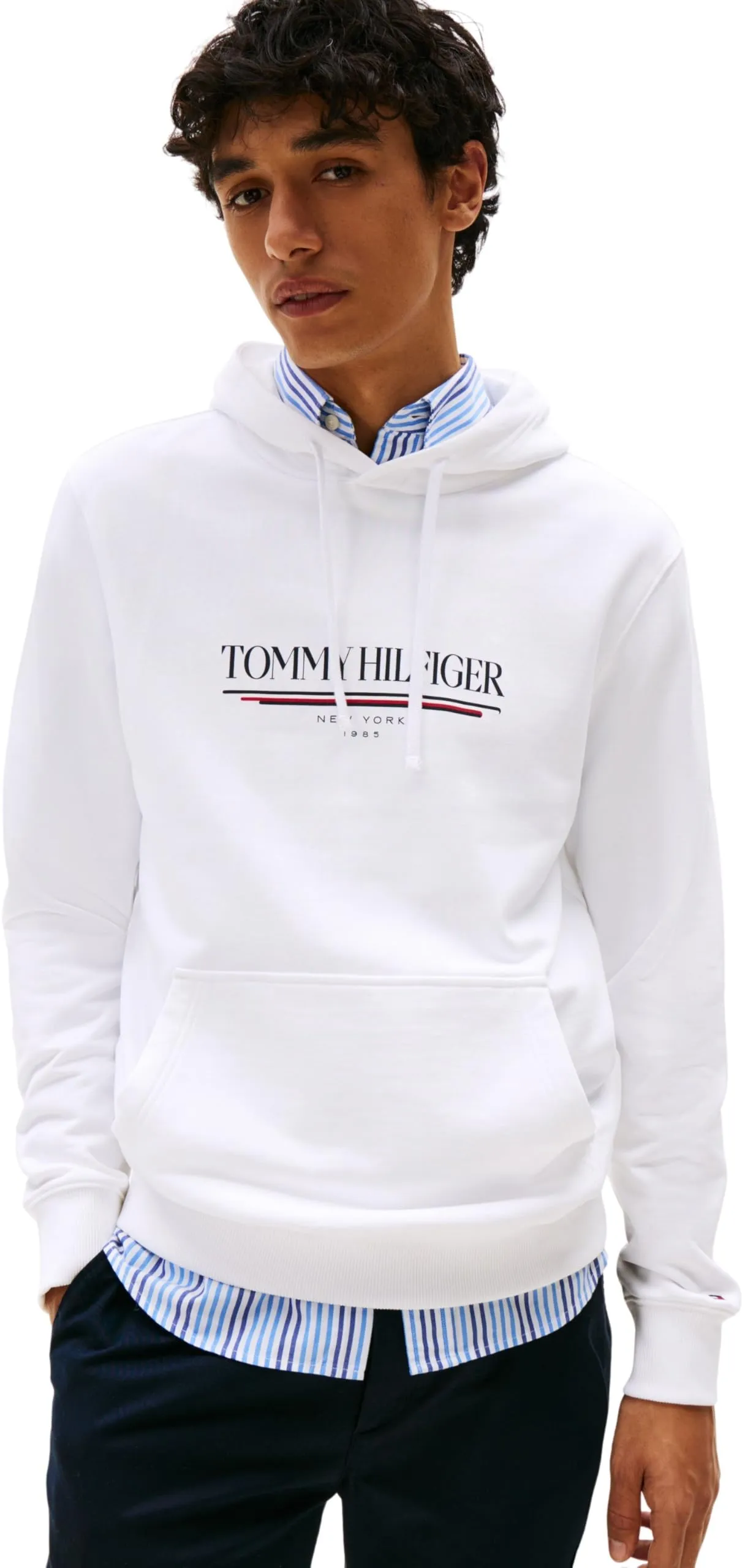 Tommy Hilfiger Uomo Felpa con Cappuccio Brand Love in Cotone, Bianco (White), S