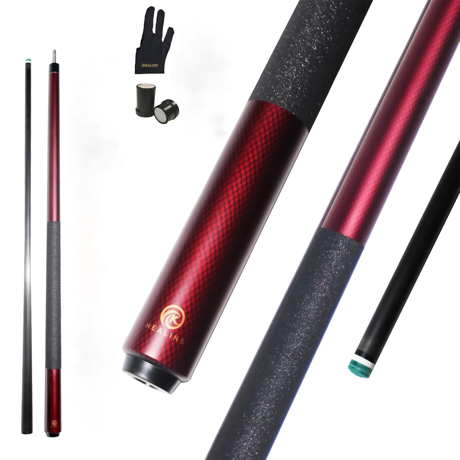 KHEALING Stecca da biliardo in fibra di carbonio, punta da 12,5 mm, buona resistenza, stecca da biliardo professionale, stecca da 58 pollici, adatta per sala biliardo e intrattenimento domestico