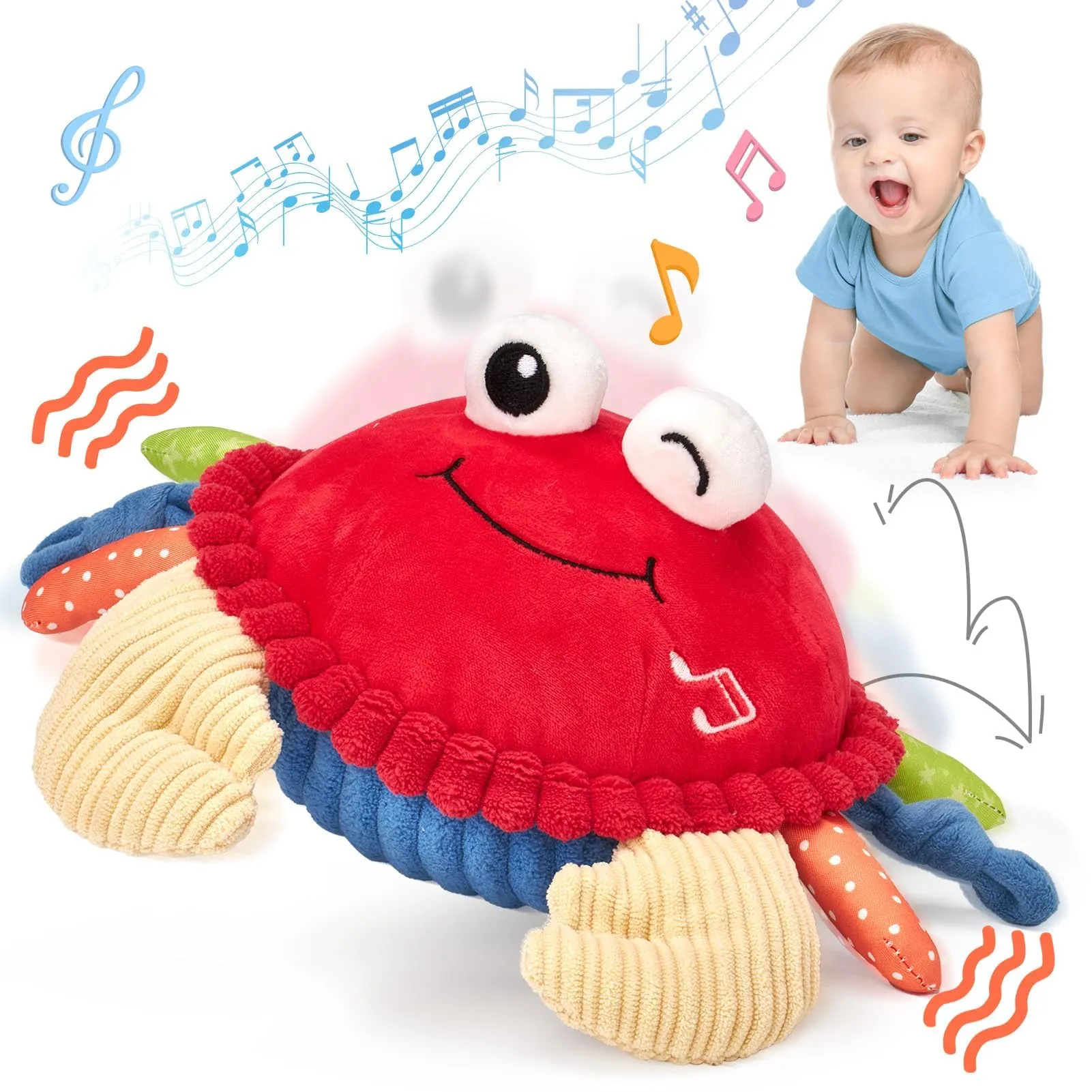 hahaland Giochi Neonato 6 mesi Granchio Interattivo - Peluche Musicale Giocattolo Gattonare Giochi Bambini 1 anno - Regalo Neonato per 6 9 12 mesi