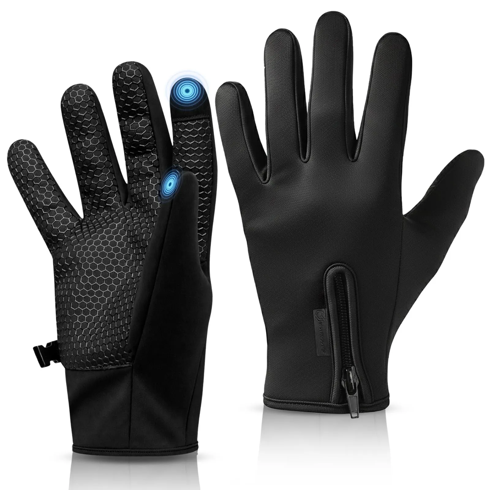 WESTWOOD FOX WFX - Guanti da ciclismo termici per touchscreen, neri, invernali, caldi, antivento, antiscivolo, fodera in pile, guanti da bici, guanti caldi per uomo e donna