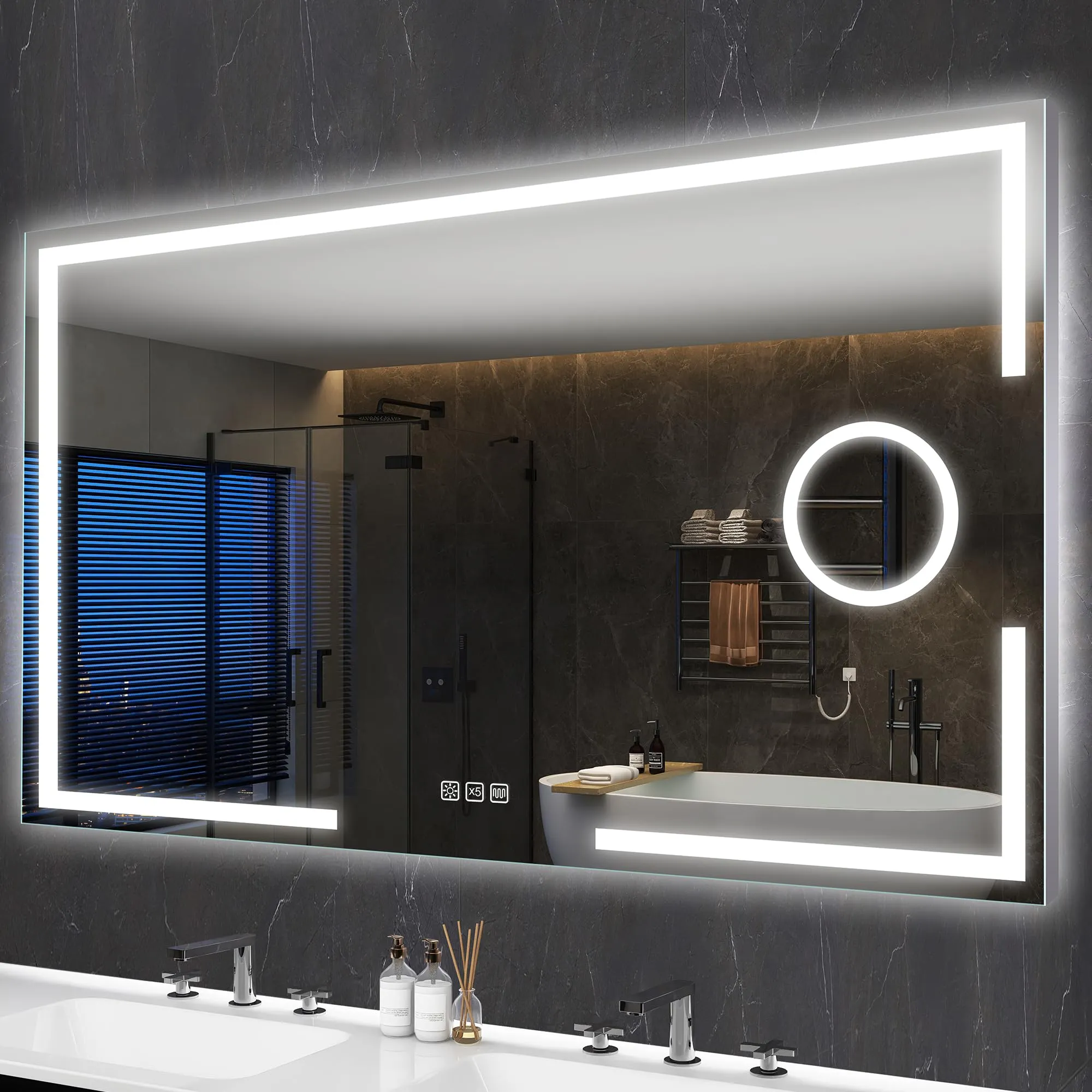 S'bagno 120 x 70 cm Sspecchio Bagno con Luce, Specchio Trucco con Luci con oscuramento antiappannamento, Telaio in alluminio Specchiera bagno con luce con specchio cosmetico ingrandente