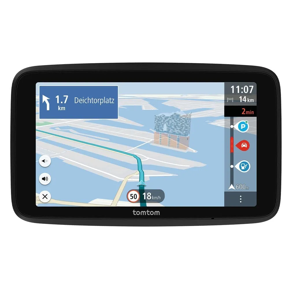 TomTom Navigatore per Auto GO Advanced (6", Info traffico e Avvisi autovelox, mappe mondo, Aggiornamenti Wi-Fi, Indicatore corsia in movimento, Segnali visivi, Supporto reversibile integrato)