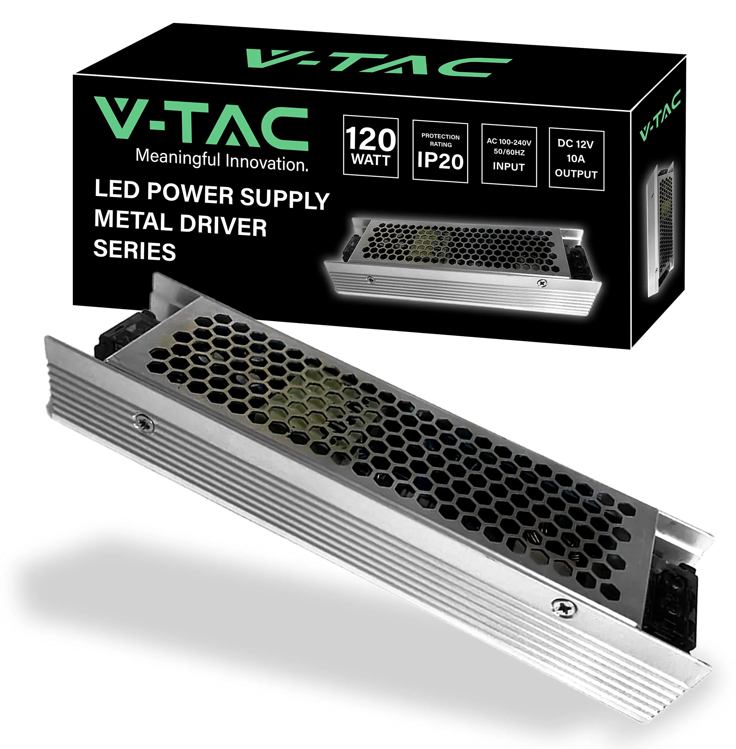 V-TAC Alimentatore per Strisce LED Professionale 120W 12V 10A - Trasformatore in Metallo per Apparecchiature Elettroniche, Telecamere, Schermi - Ultra Sottile - AC:85-265V