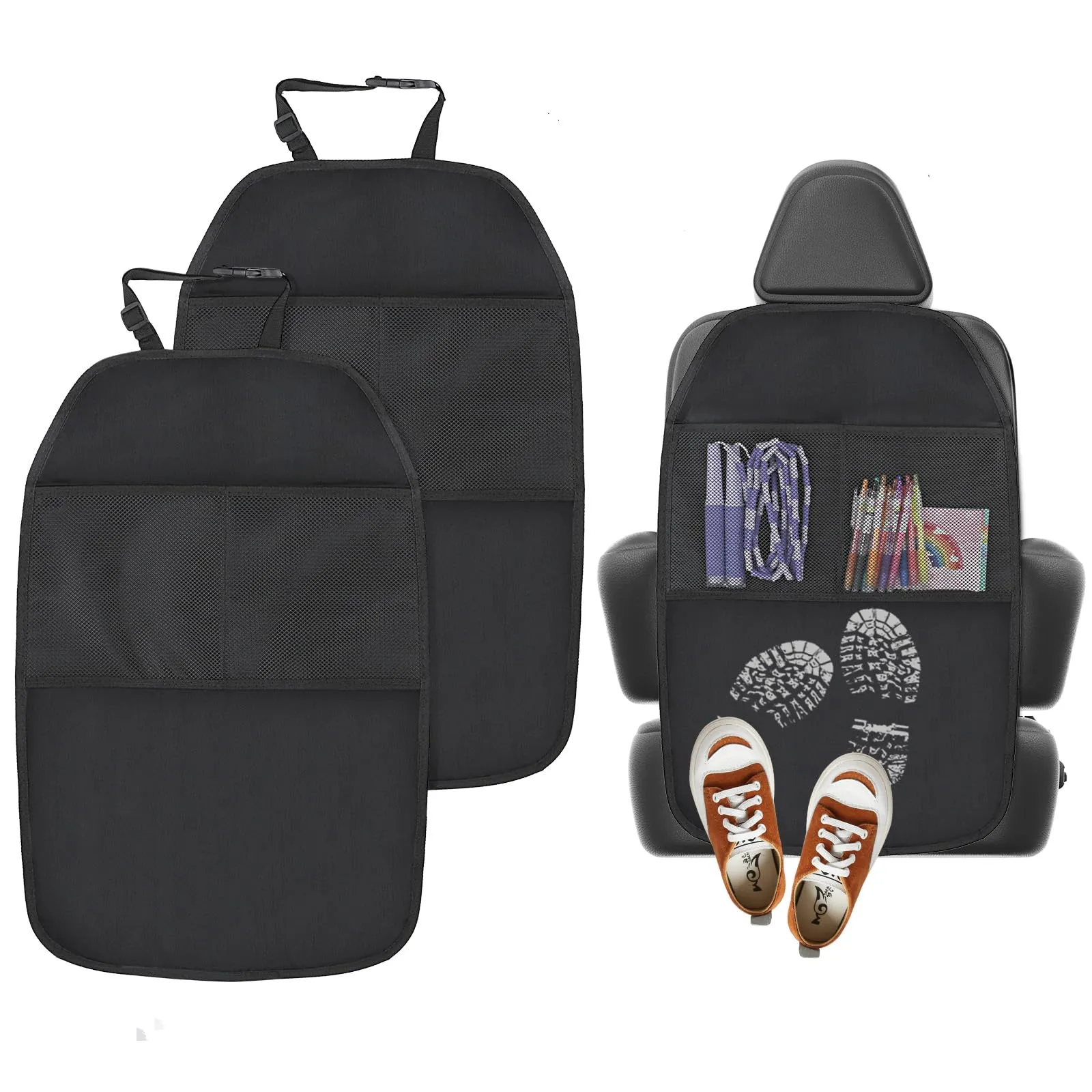 AiQInu 2 Pezzi Protezione Sedili Auto, Proteggi Sedile Auto Bambini, Impermeabile Antisporco Organizer Sedile Auto Bambini per Bambini Cani Gatti(Nero)
