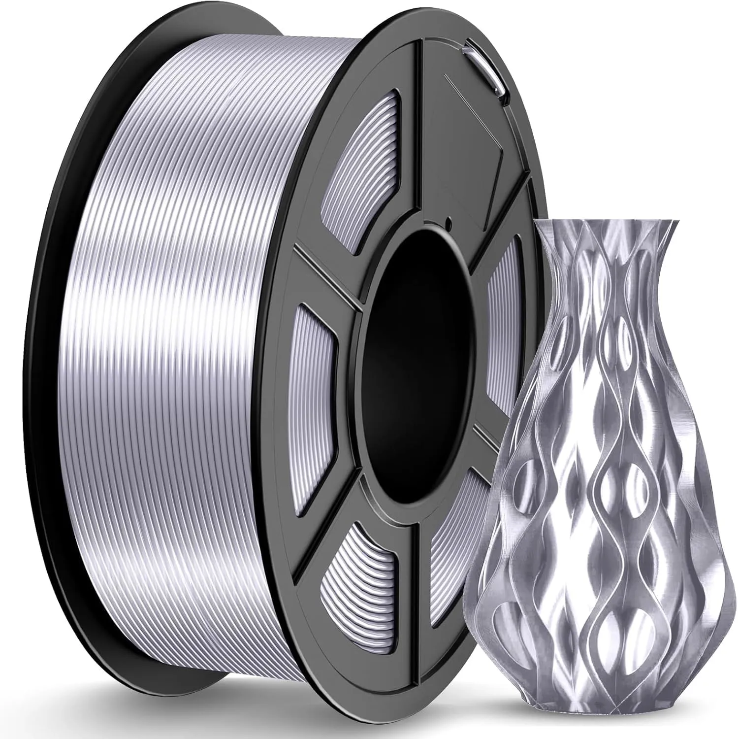 JAYO PLA Silk Filamento 1.75mm, Effetto Seta Filamento Stampanti 3D, PLA Seta Argento Bobina da 1.1kg, Precisione Dimensionale +/- 0.02mm