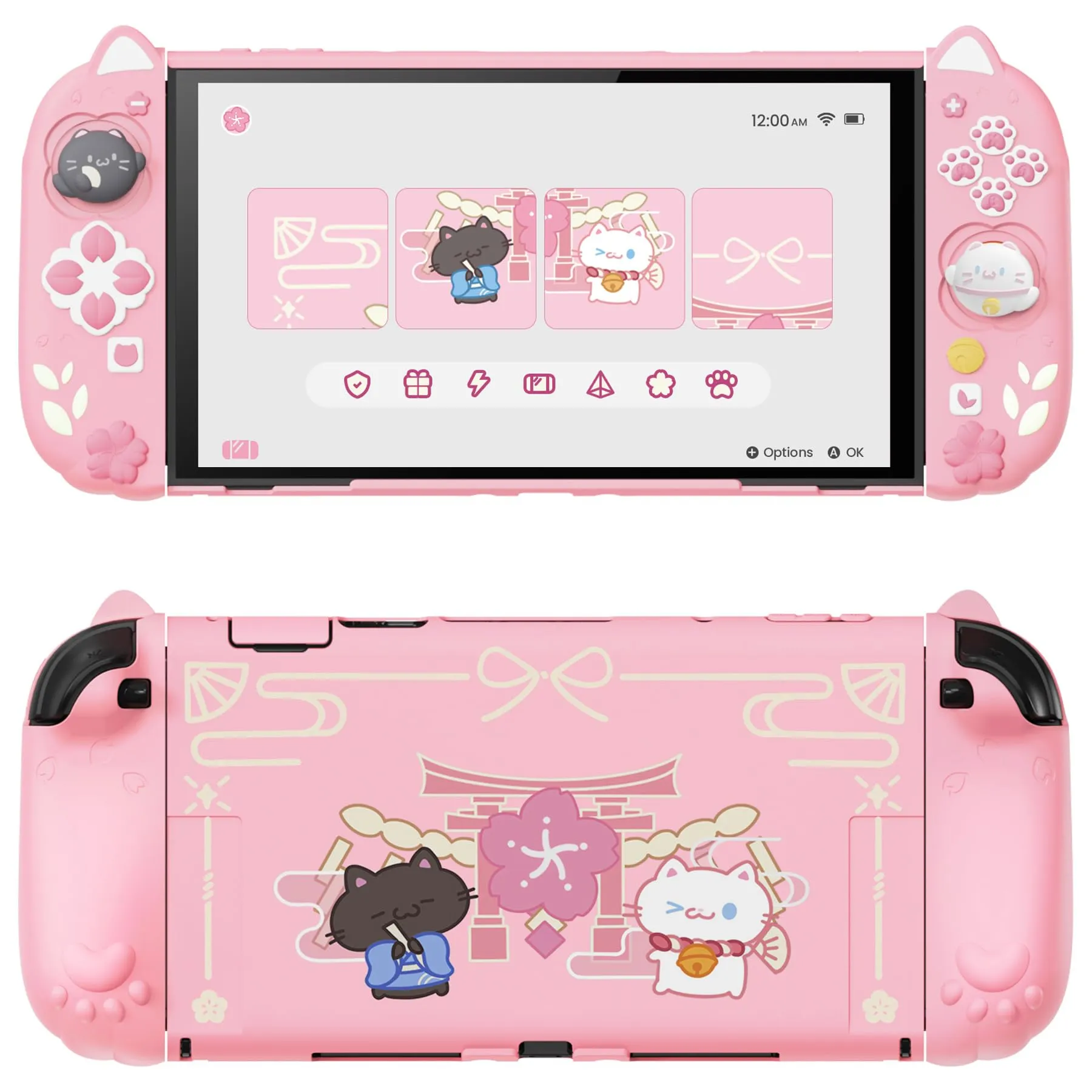 playvital Cover Dockable per Nintendo Switch 2, Custodia Silicone per Joycon 2&Copertura Console Protettiva Rigida&Supporto Regolabile Extra&Copri Analogici Carini, Gattino di Fiori-Rosa