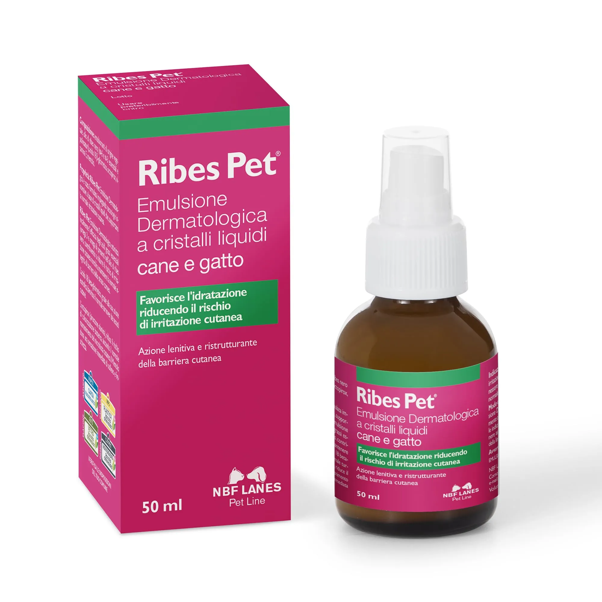 NBF Lanes | Ribes Pet Emulsione Dermatologica a Cristalli Liquidi Cane e Gatto 50 ml, Favorisce l'Idratazione Riducendo Il Rischio di Irritazione Cutanea