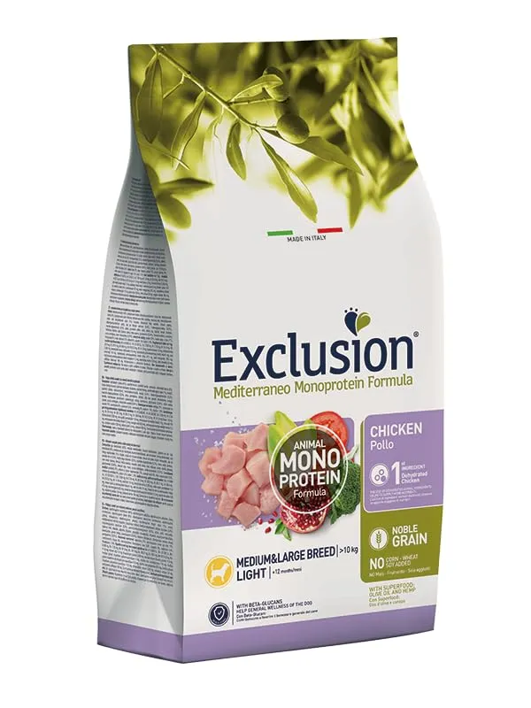 Exclusion Mediterraneo Light Medium/Large Breed Pollo 12 kg