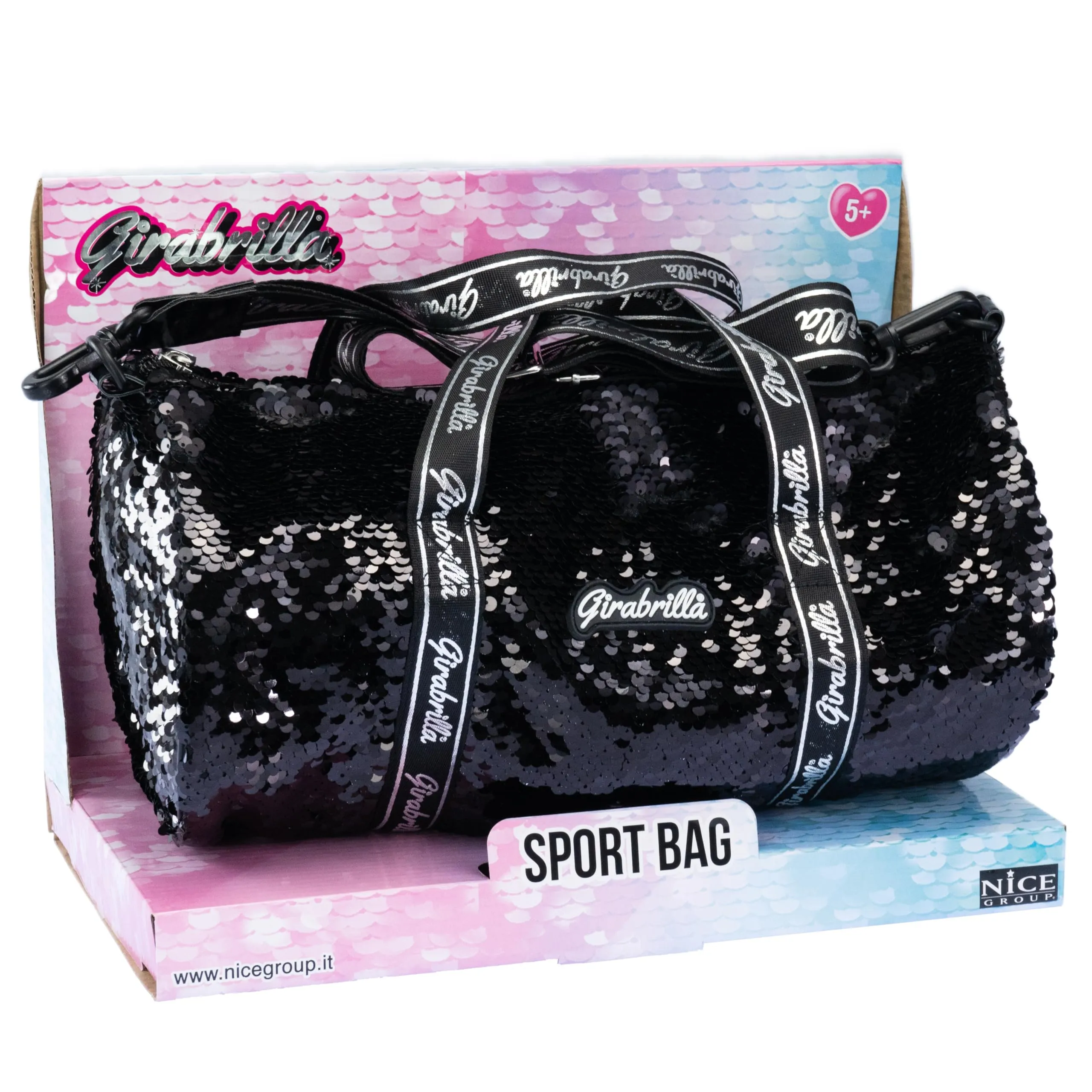 Girabrilla Sport Bag Black, Borsa Sportiva Nera con Paillettes Reversibili