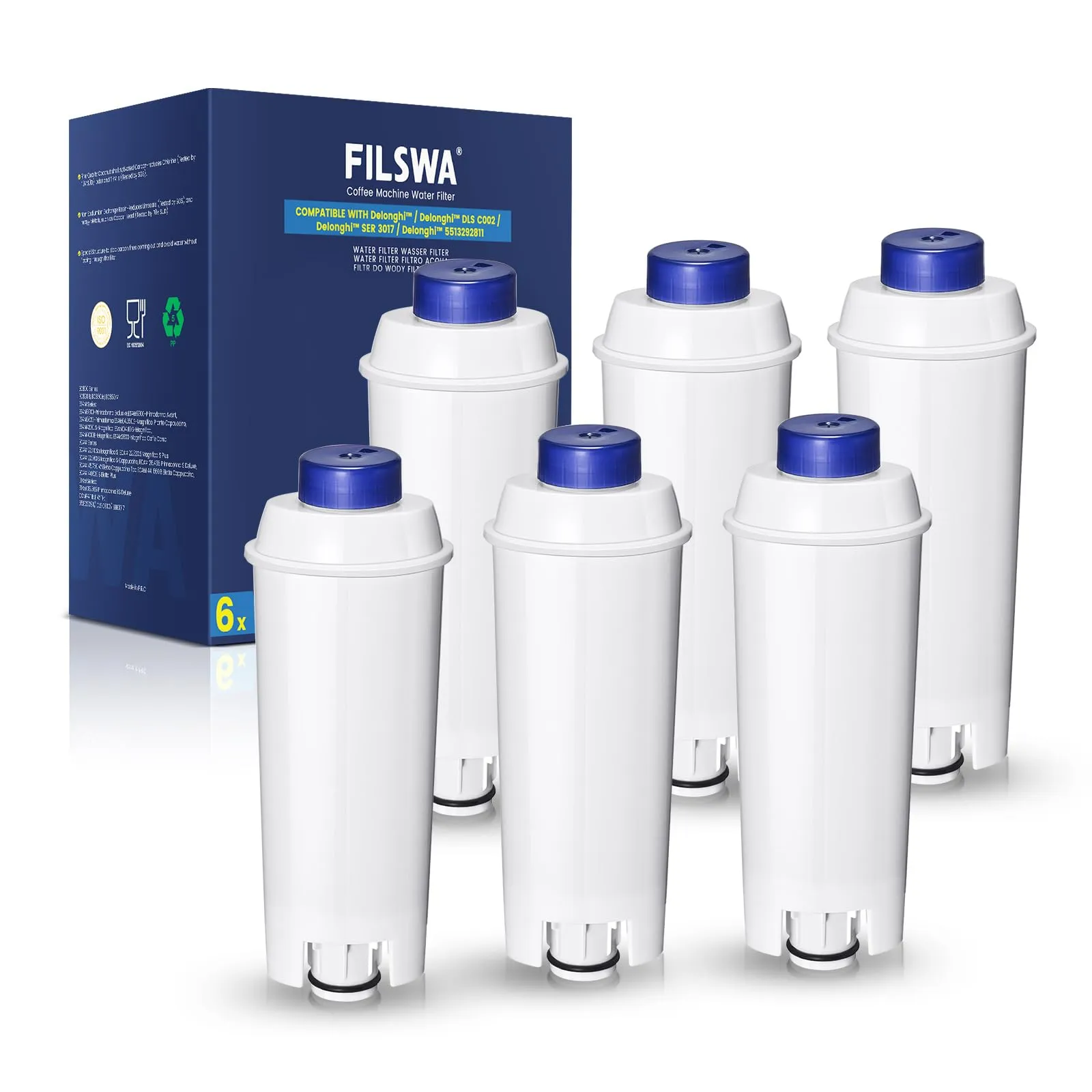 Filtro Acqua Addolcitore Compatibile con Macchine da Caffè Delonghi ECAM, Dinamica, Magnifica S, Rivelia, ETAM, Autentica, Esam, DLSC002, Filtro per Macchina Caffè Delonghi
