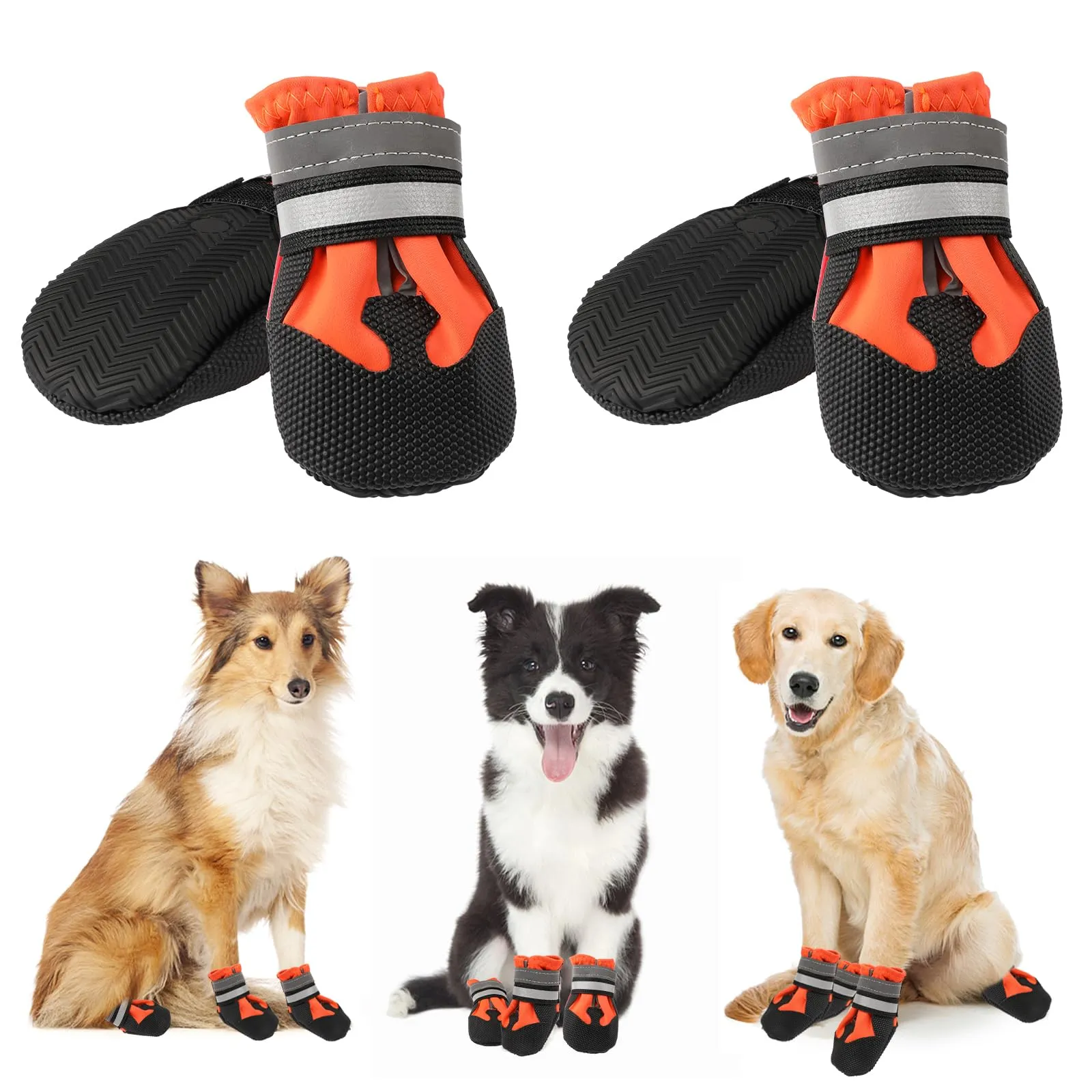 4 Stivali per Cani Paw Protector, Impermeabili Con Cinghie Riflettenti, Antiscivolo Regolabili e Lavabili, Protettori Delle Zampe per Cani di Piccola, Media e Grande Taglia