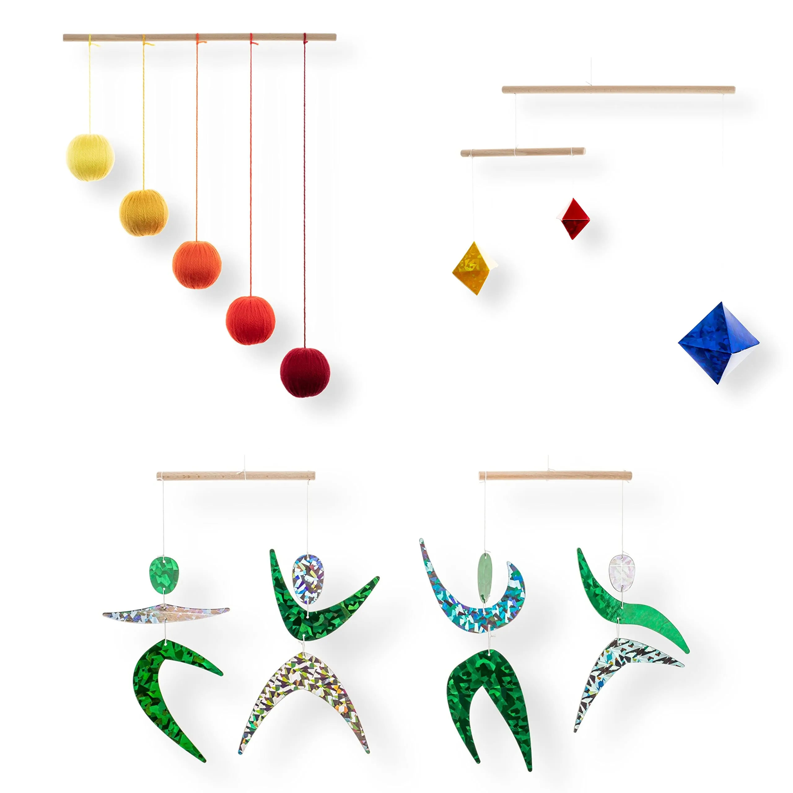 Set of 3 Montessori inspired mobiles - Orange Gobbi, Dancers, Octahedron. Montessori mobile. Baby mobile. Hanging mobile. Crib toy.