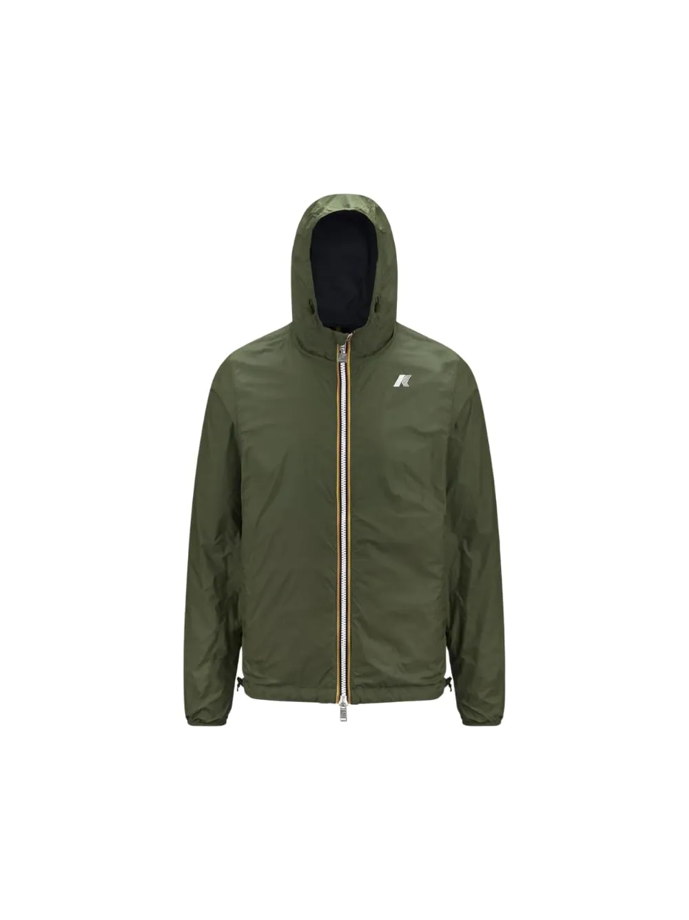 K-Way Giacca Unisex, Modello Jake Plus. 2 Double, in Nylon Ripstop Impermeabile, Cappuccio Regolabile con Coulisse, Chiusura con Zip, Tasche sul Davanti, vestibilità Aderente, Colore Verde - B.